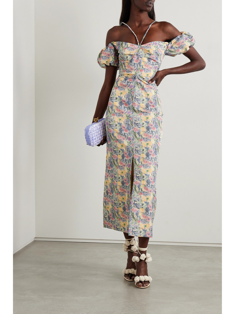 markarian Palma Cold-shoulder Floral-print Linen-blend Midi Dress outlook