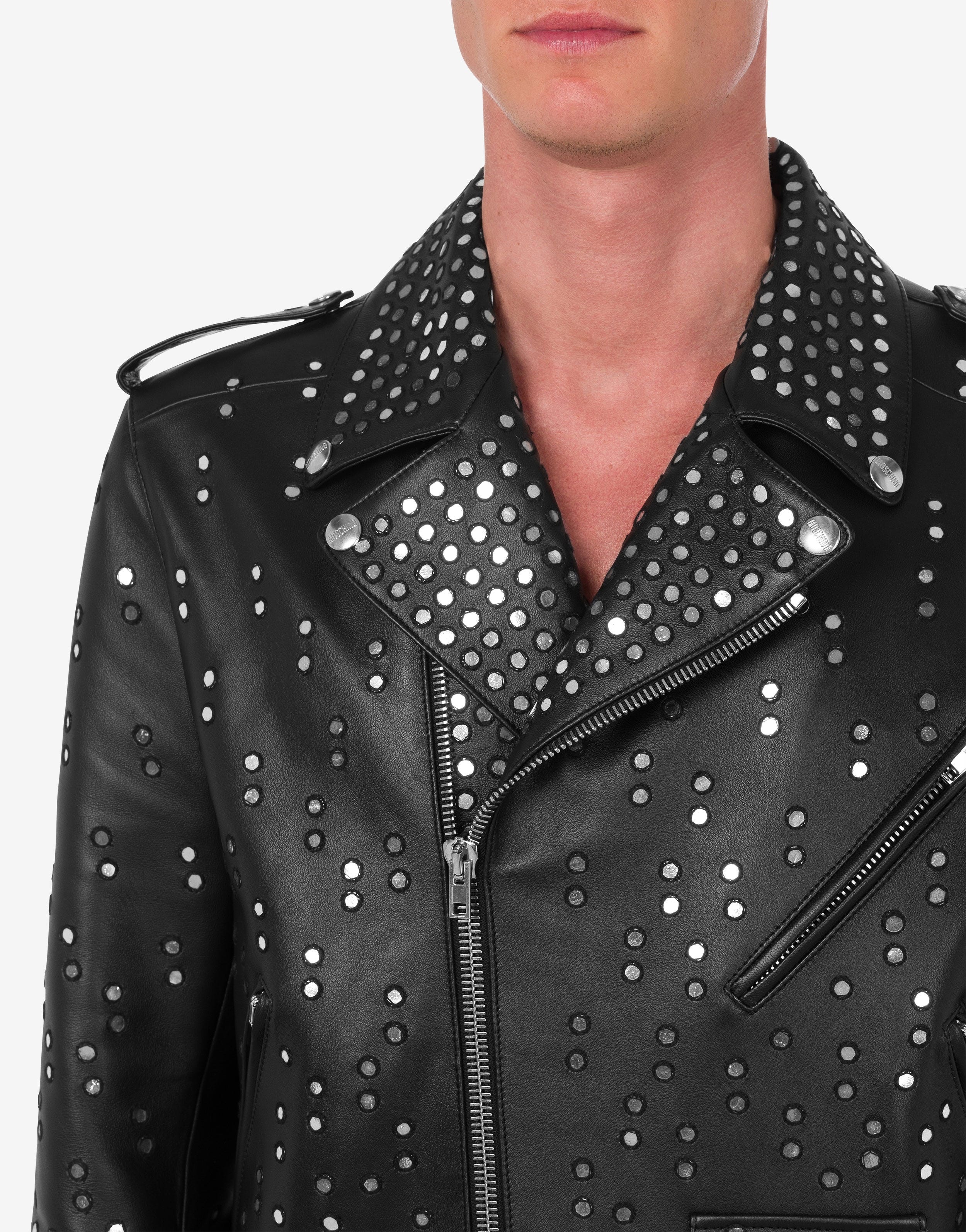 EMBROIDERED MIRRORS NAPPA LEATHER BIKER JACKET - 4