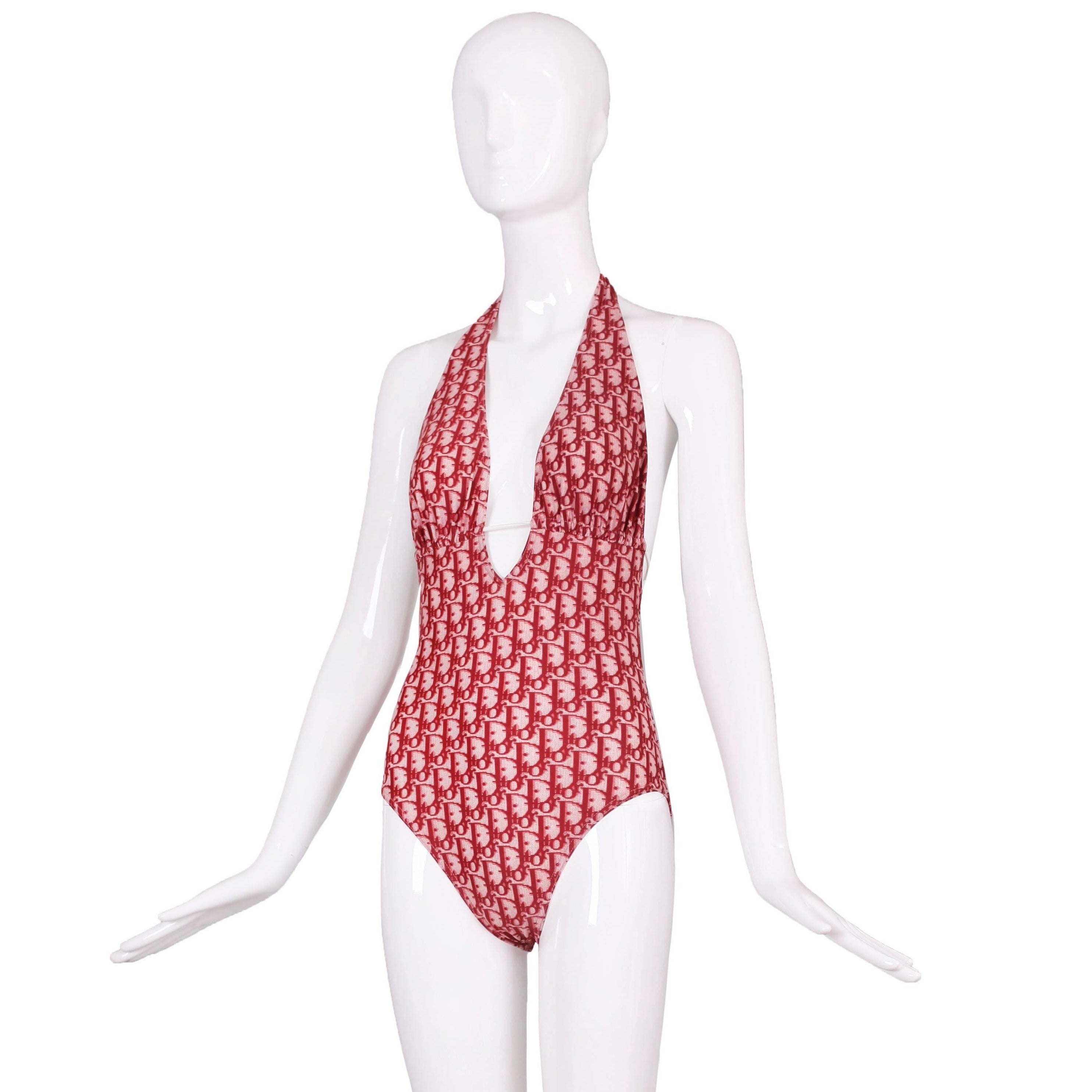 NEW Dior Galliano Spring 2002 red oblique monogram backless one-piece swimsuit - 4