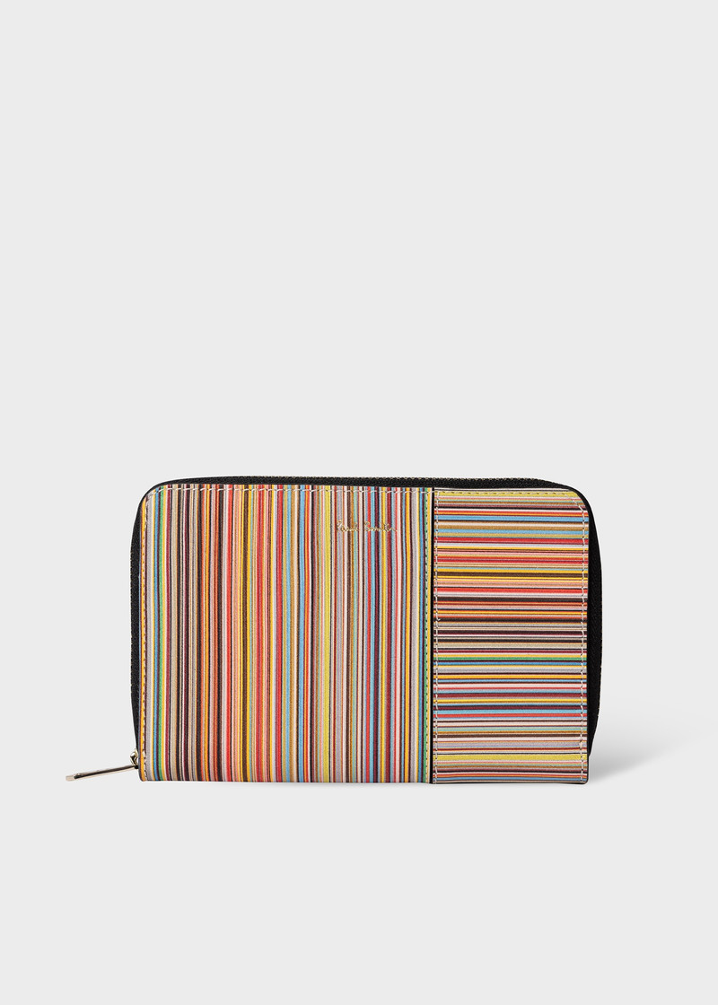 Leather 'Signature Stripe' Zip-Around Purse 1