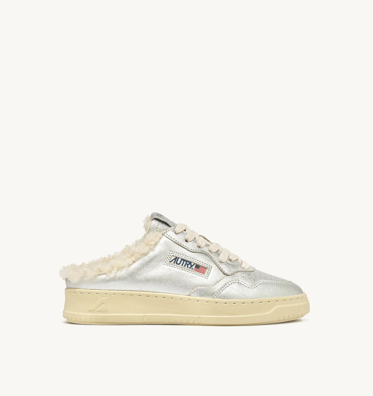 MEDALIST MULE SNEAKERS IN SILVER-TONE LEATHER AND SHEARLING - 1