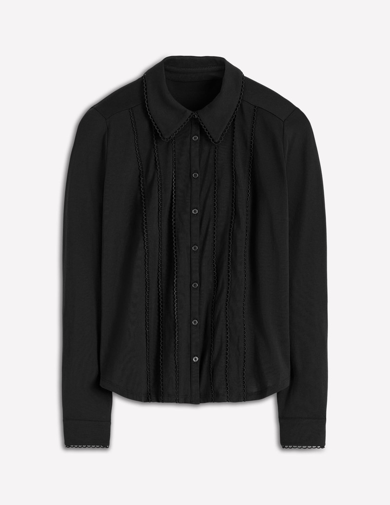 Picot Trim Jersey Shirt-Black 1