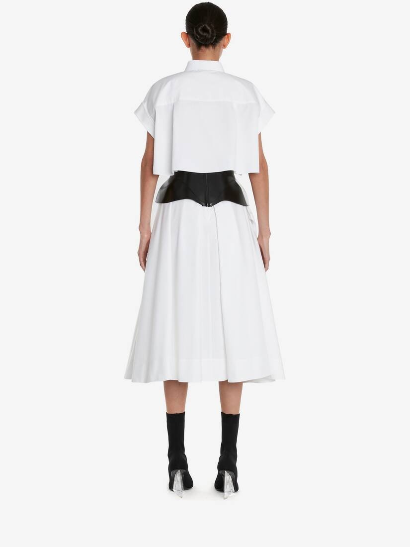 Women's Asymmetric Drape Midi Skirt in Optic White - 4