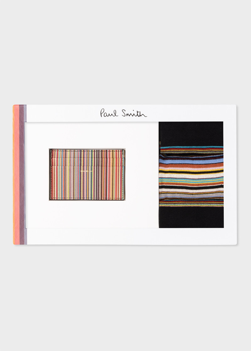 'Signature Stripe' Card Holder And Three Pack Socks Gift Set 1