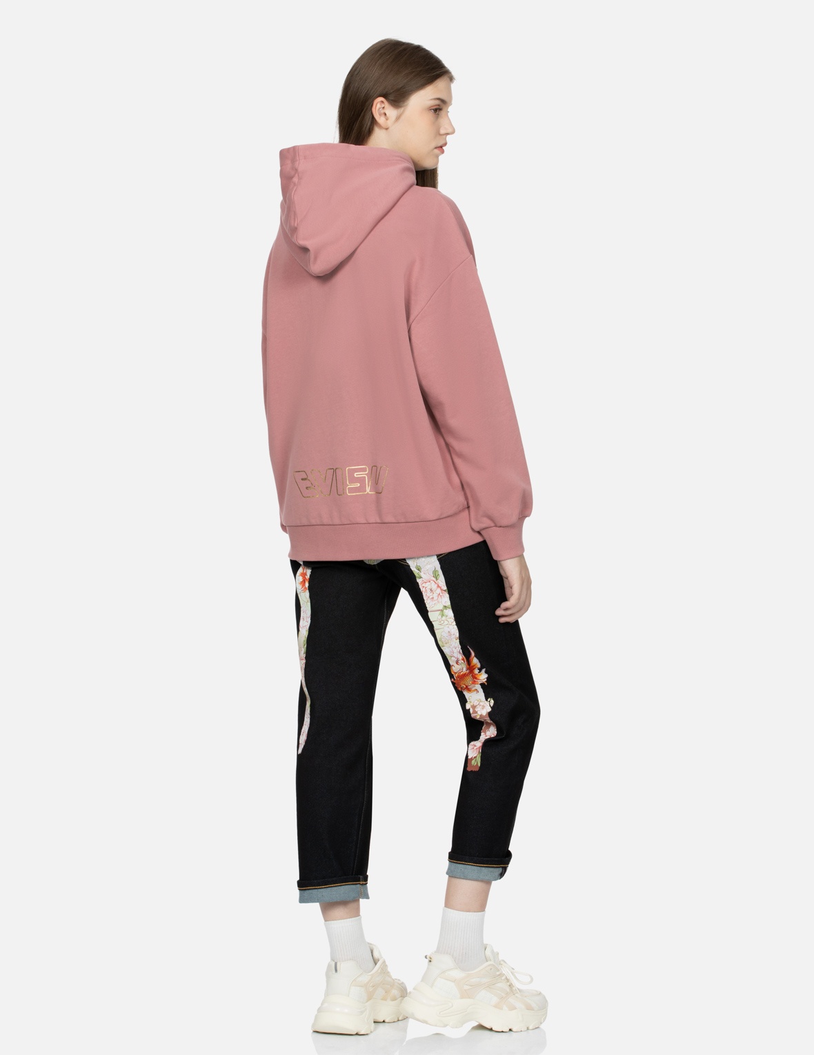 GOLDFISH AND FLORAL FLOW PRINT OVERSIZED HOODIE - 4