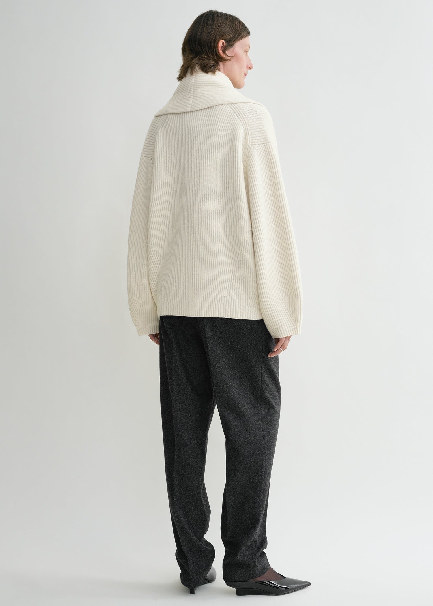 Shawl-lapel cardigan milk - 4