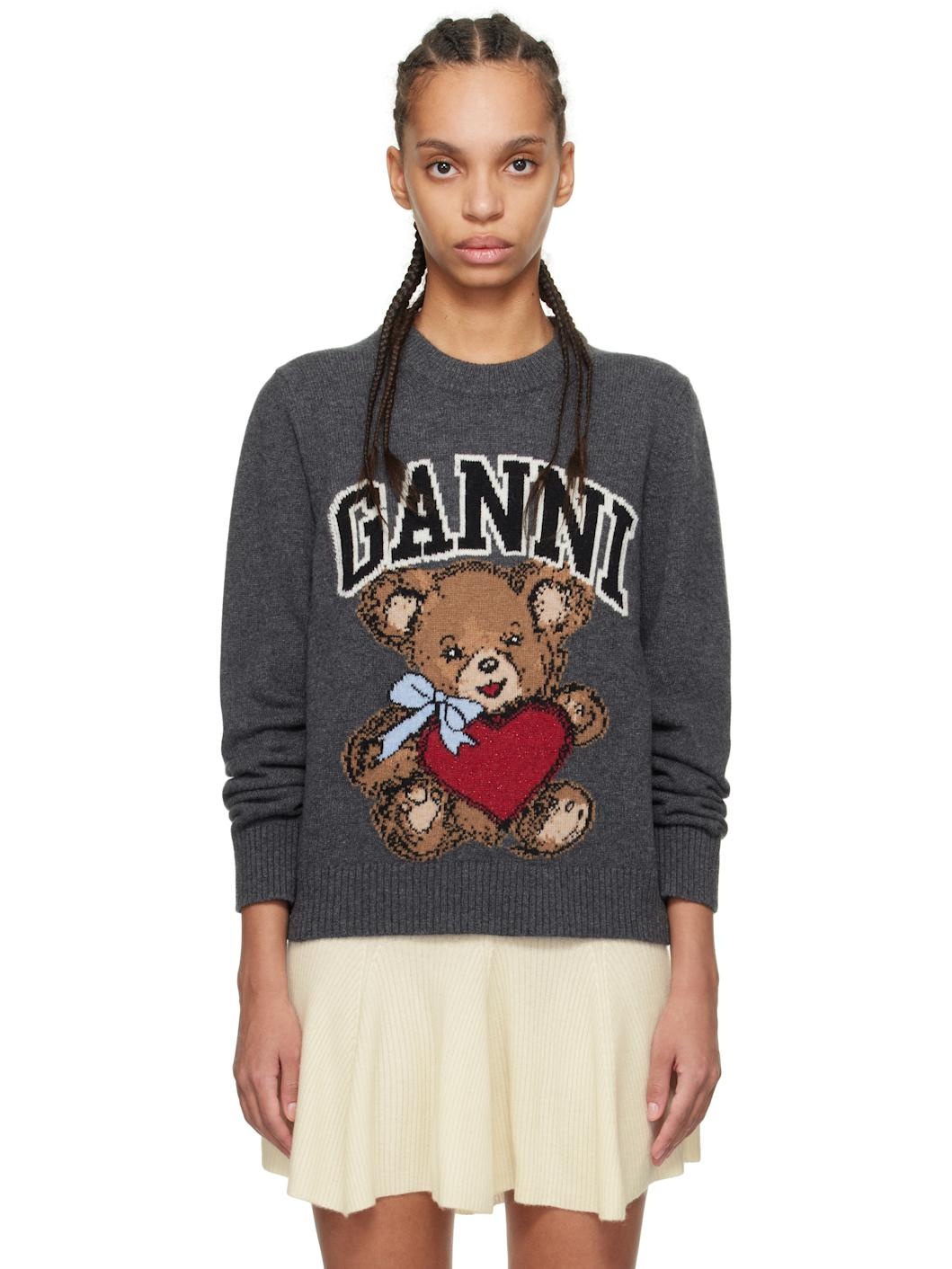 Gray Graphic Bear Sweater - 1