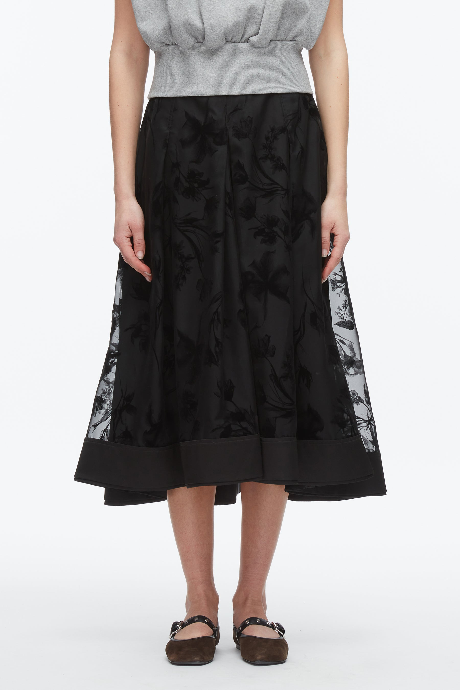 Flocked Organza Midi Skirt - 3