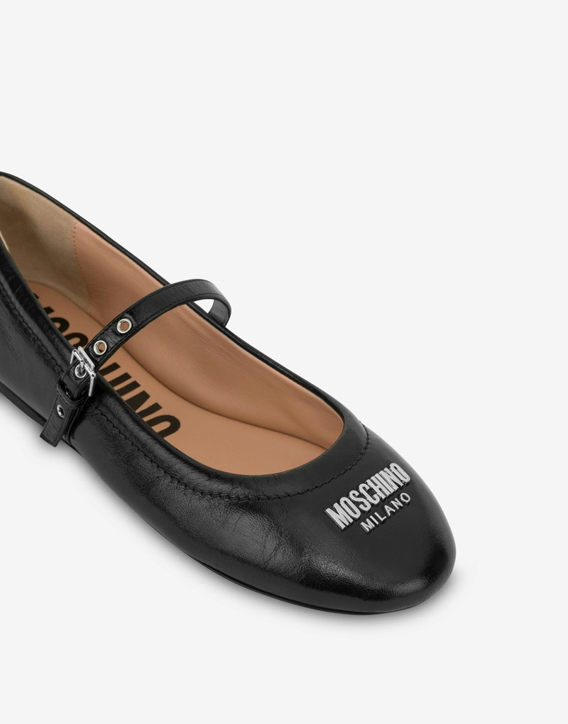 METAL LOGO SHINY CALFSKIN BALLET FLATS 4