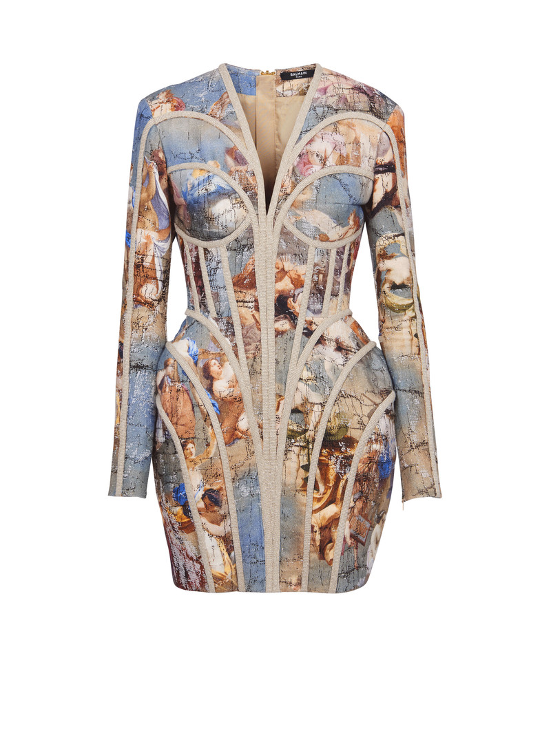 Sky printed linen cage dress 1
