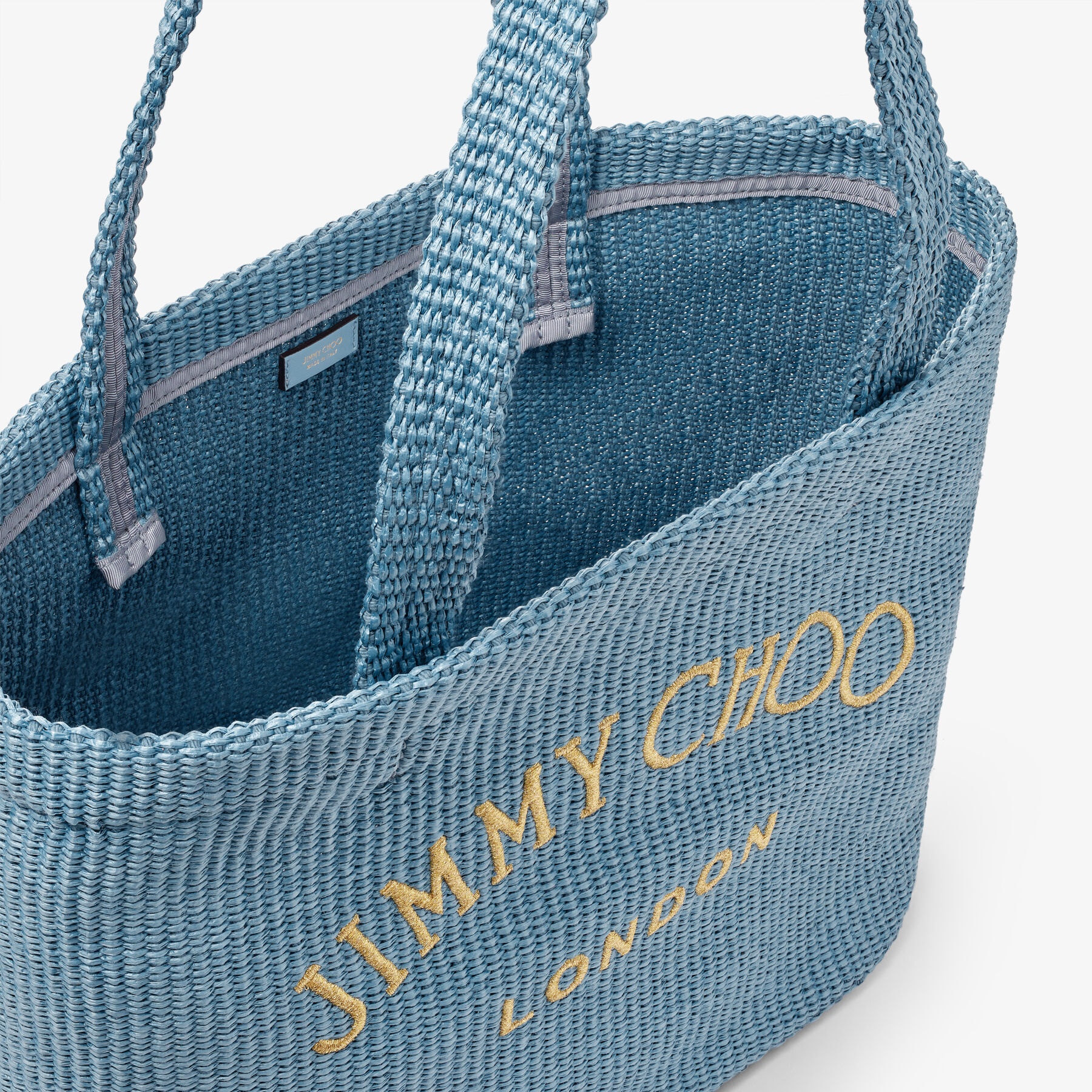 Beach Tote 
Smoky Blue Raffia Tote Bag with Jimmy Choo Embroidery - 5