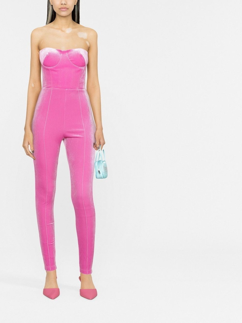 ALEX PERRY Beckham strapless velvet catsuit outlook