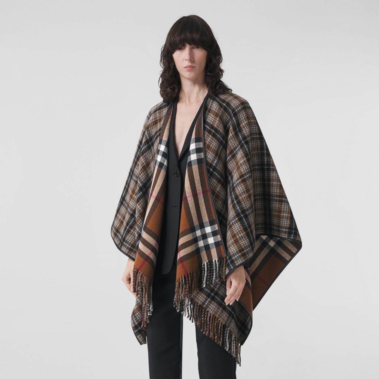 Reversible Check Wool Cape - 6