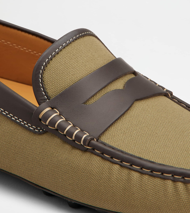 GOMMINO BUBBLE LOAFERS IN CANVAS AND LEATHER - GREEN, BROWN 6