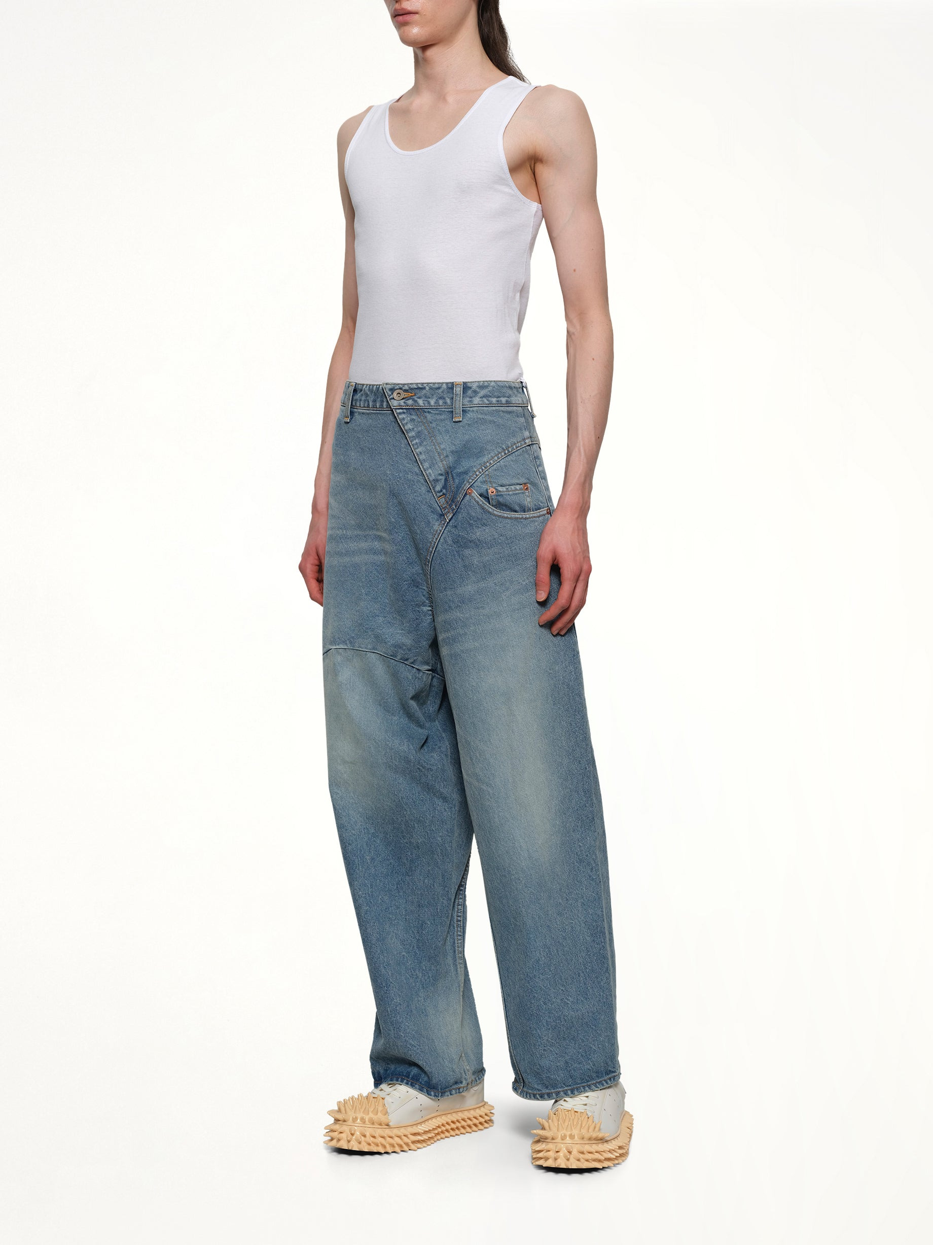 Distorted Cutting Denim Pants in Indigo - 4