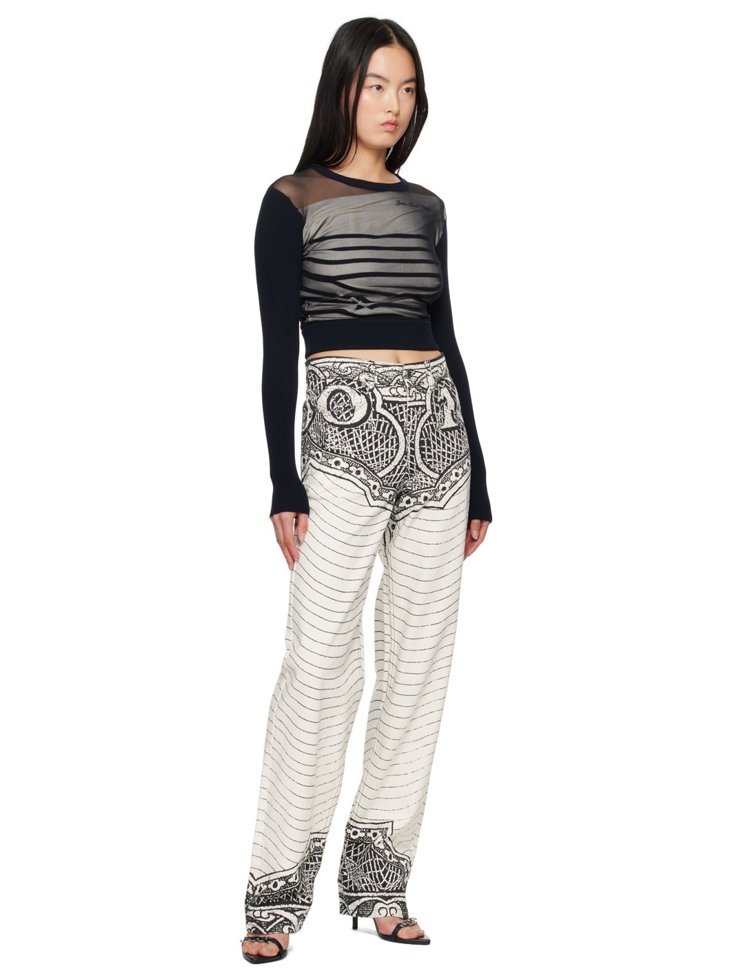 White Printed Jeans - 4