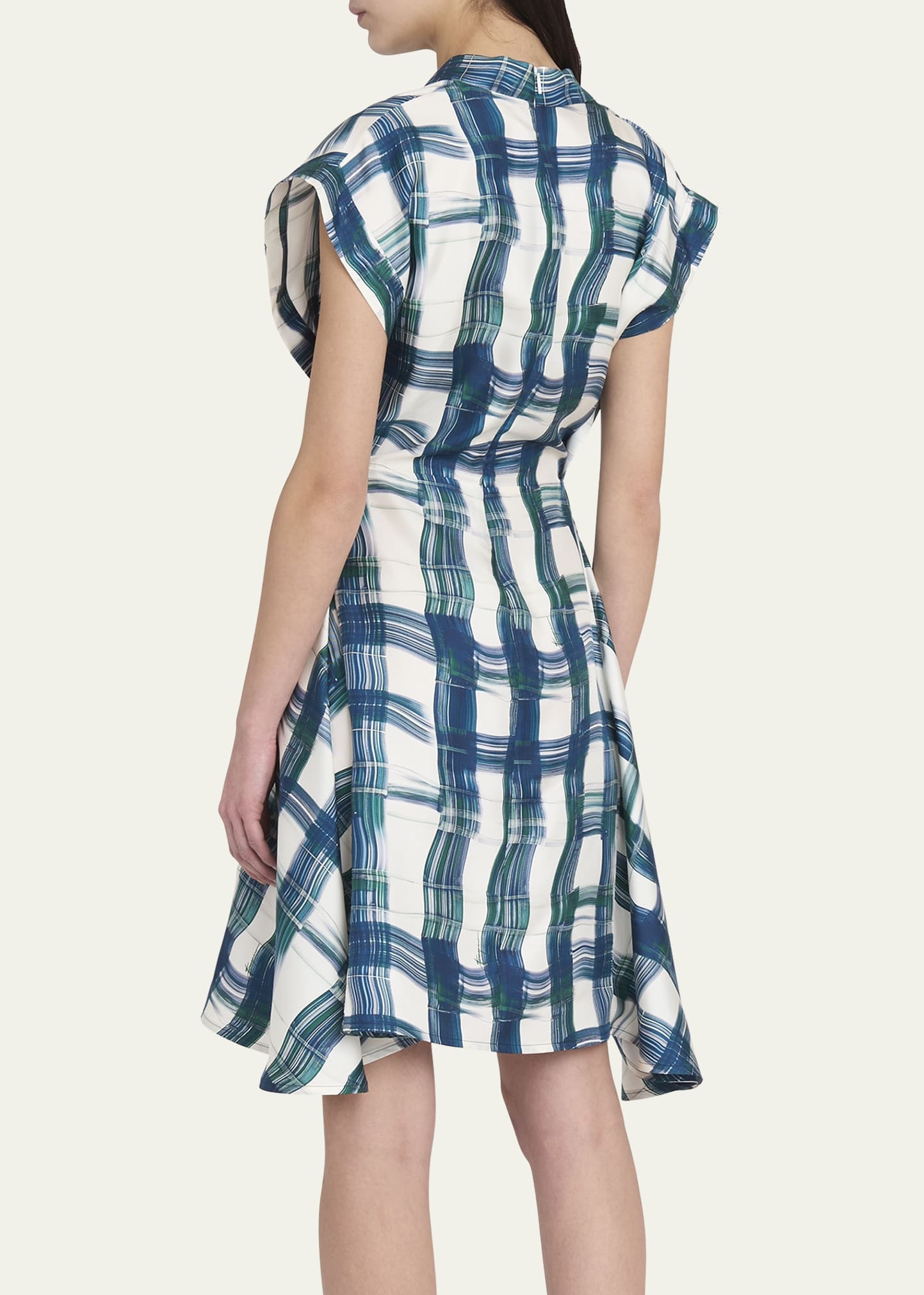 Brushstroke Check Short Silk Dress - 3