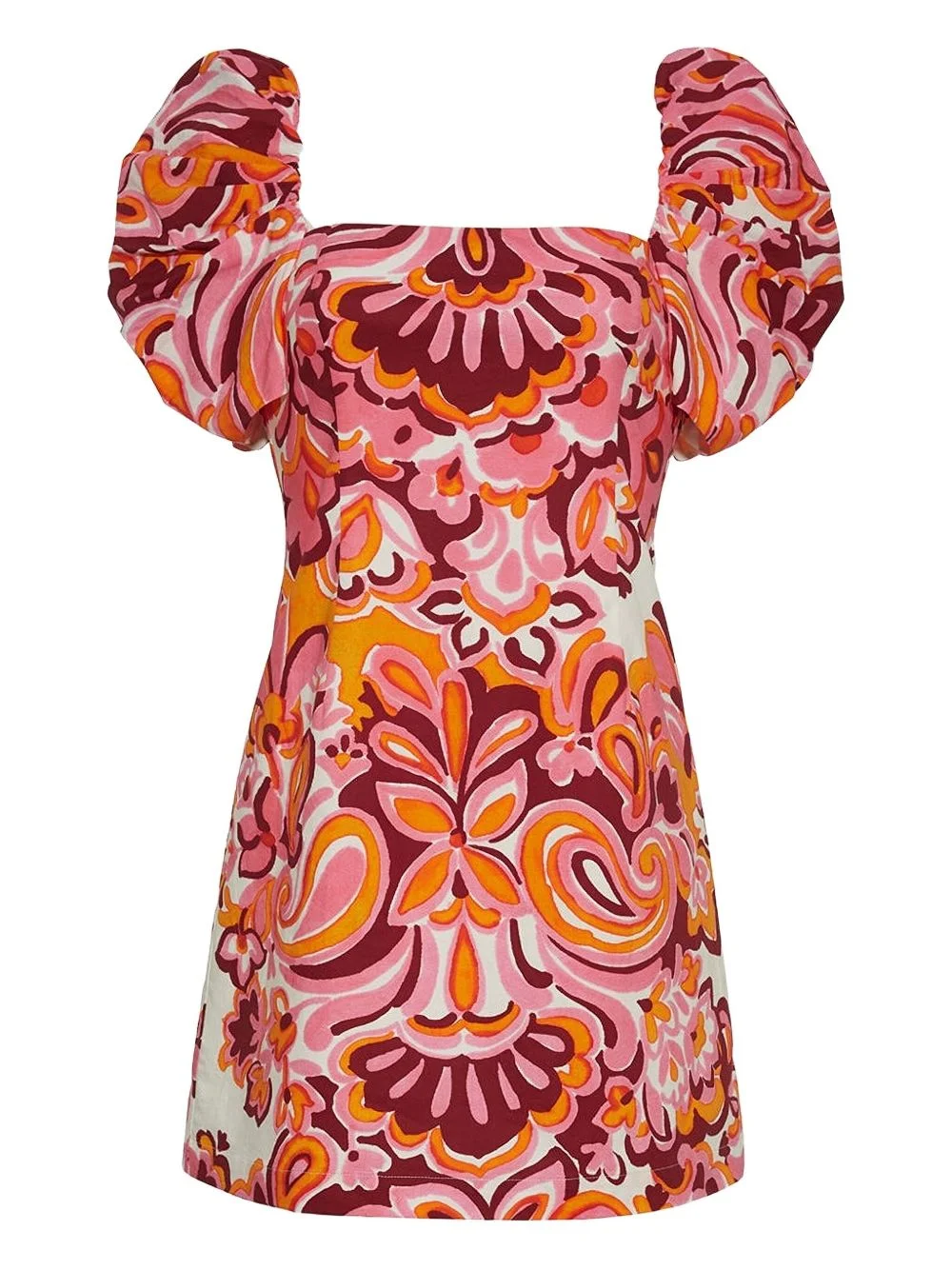 Kelly puff-sleeve paisley-print mini dress - 1