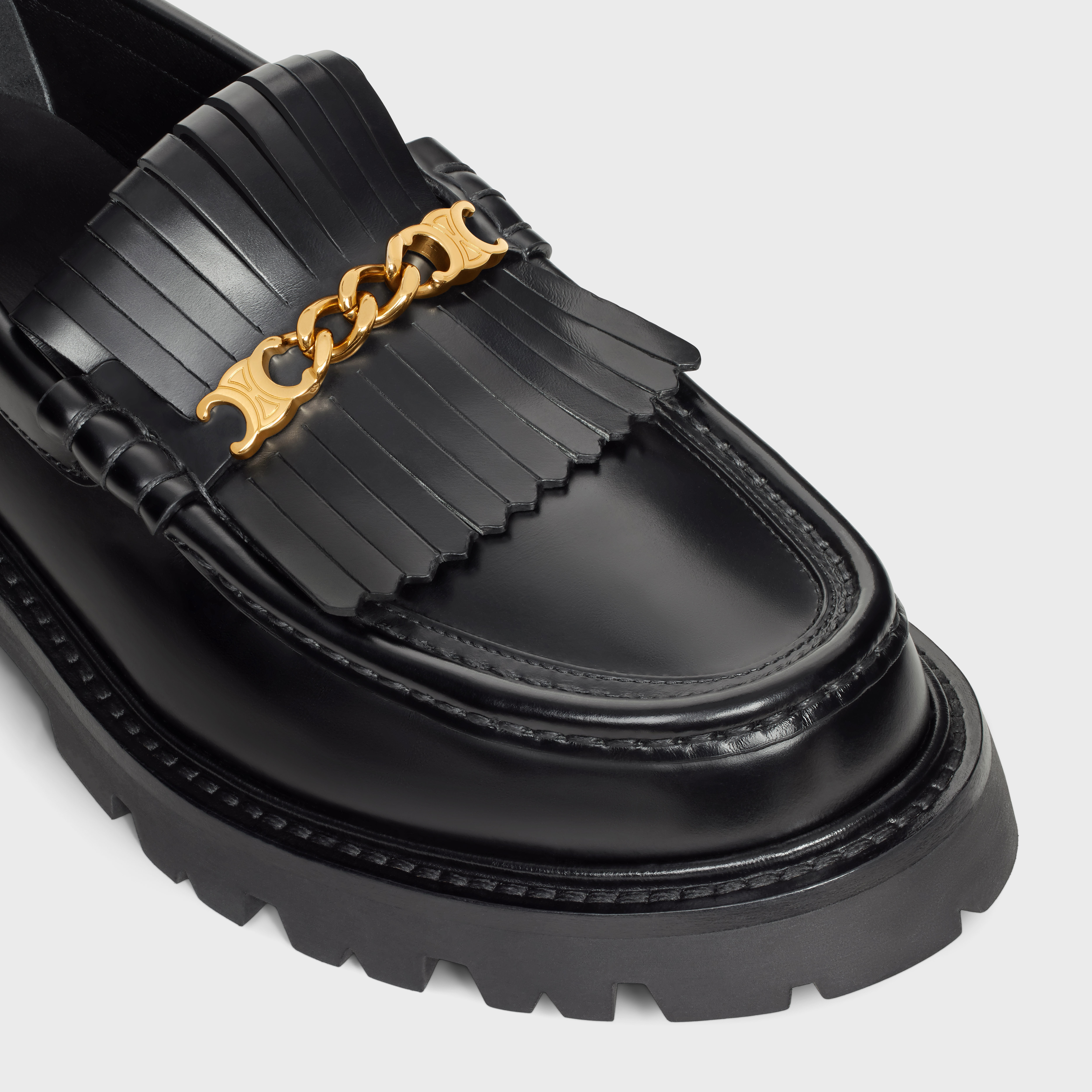 MARGARET CHUNKY LOAFER WITH FRINGES AND TRIOMPHE CHAIN in POLISHED BULLSKIN - 4