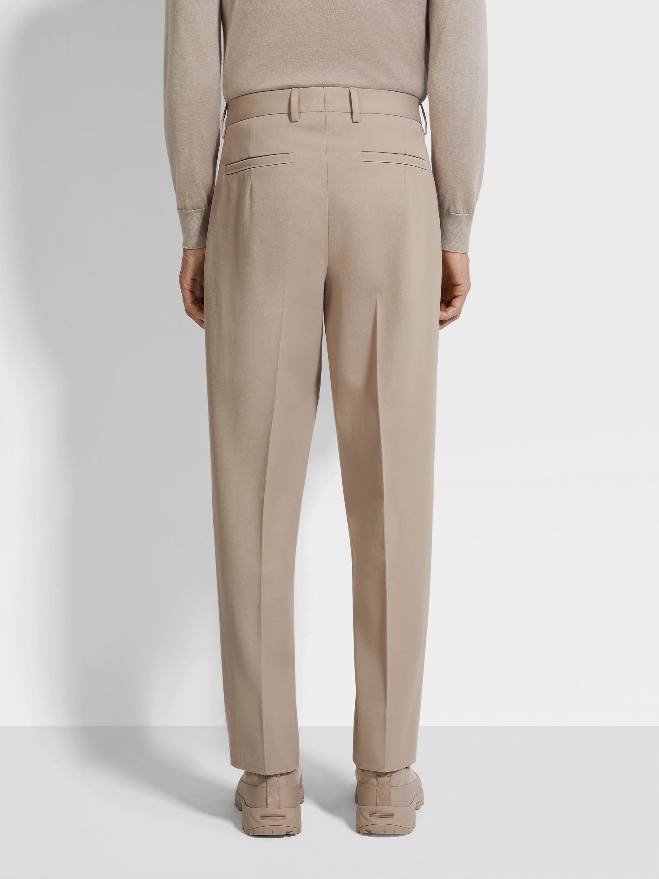 LIGHT TAUPE COTTON AND WOOL PANTS - 6