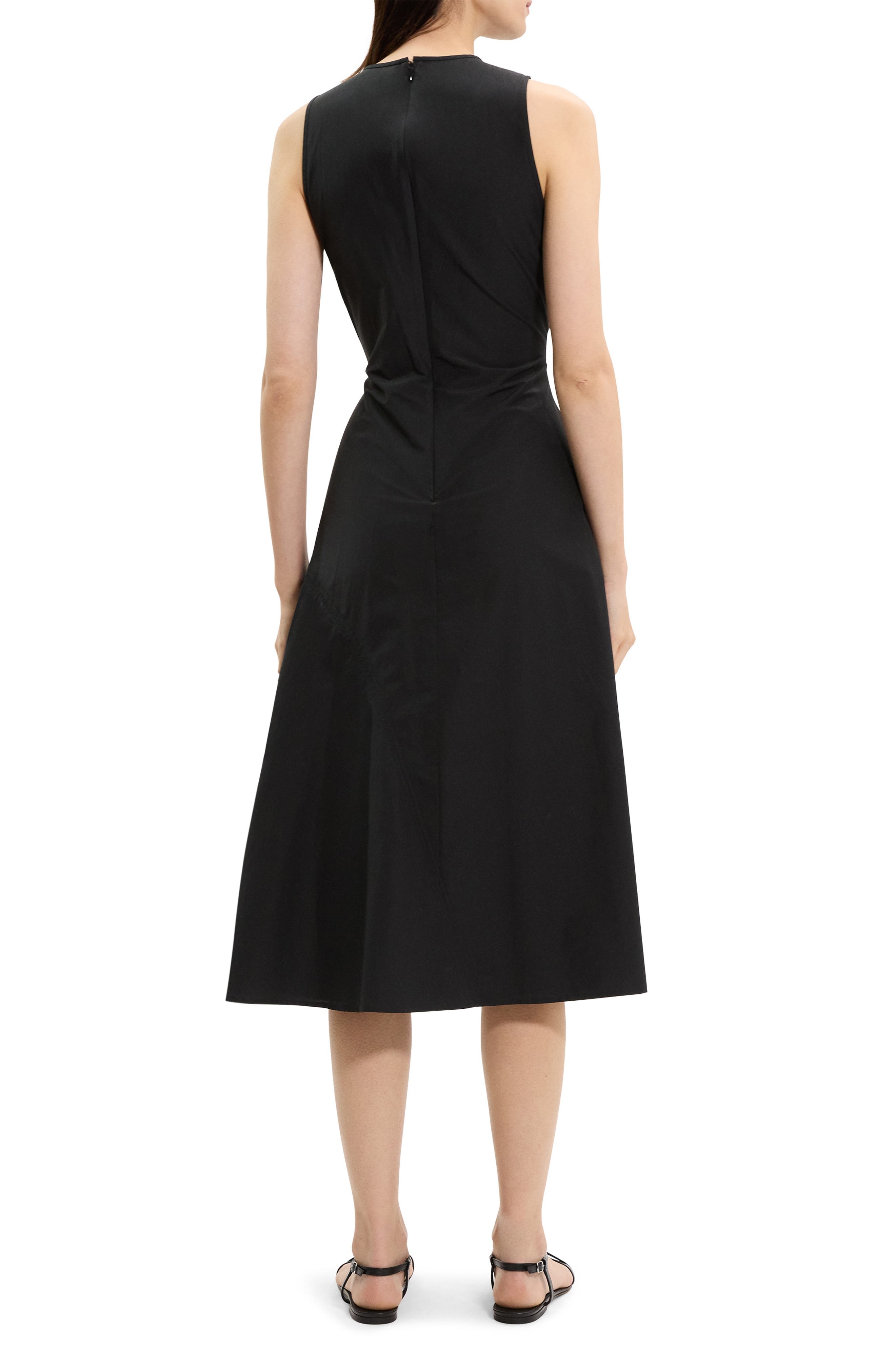 Theory Asymmetric Ruched Sleeveless Midi Dress in Black at Nordstrom - 2
