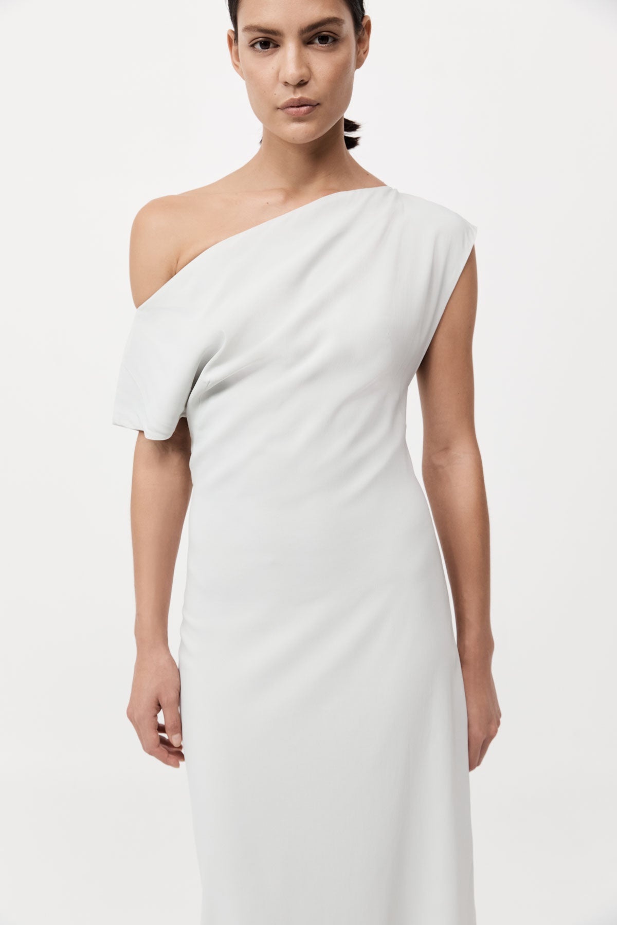 Asymmetric Off Shoulder Dress - Sliver - 4