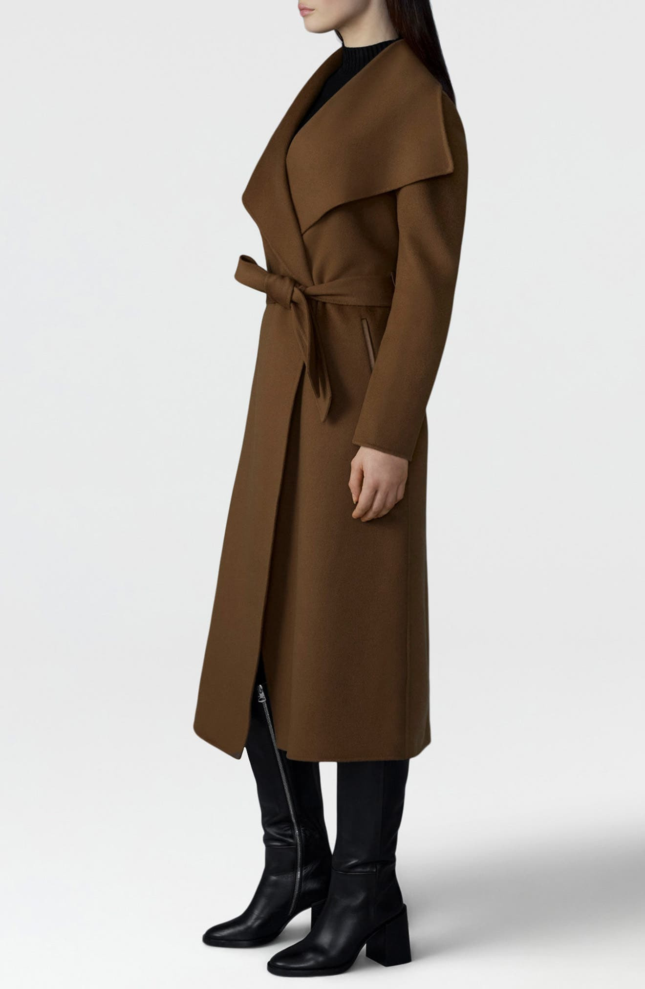 Mackage Mai Wool Long Wrap Coat in Earth Brown at Nordstrom - 3