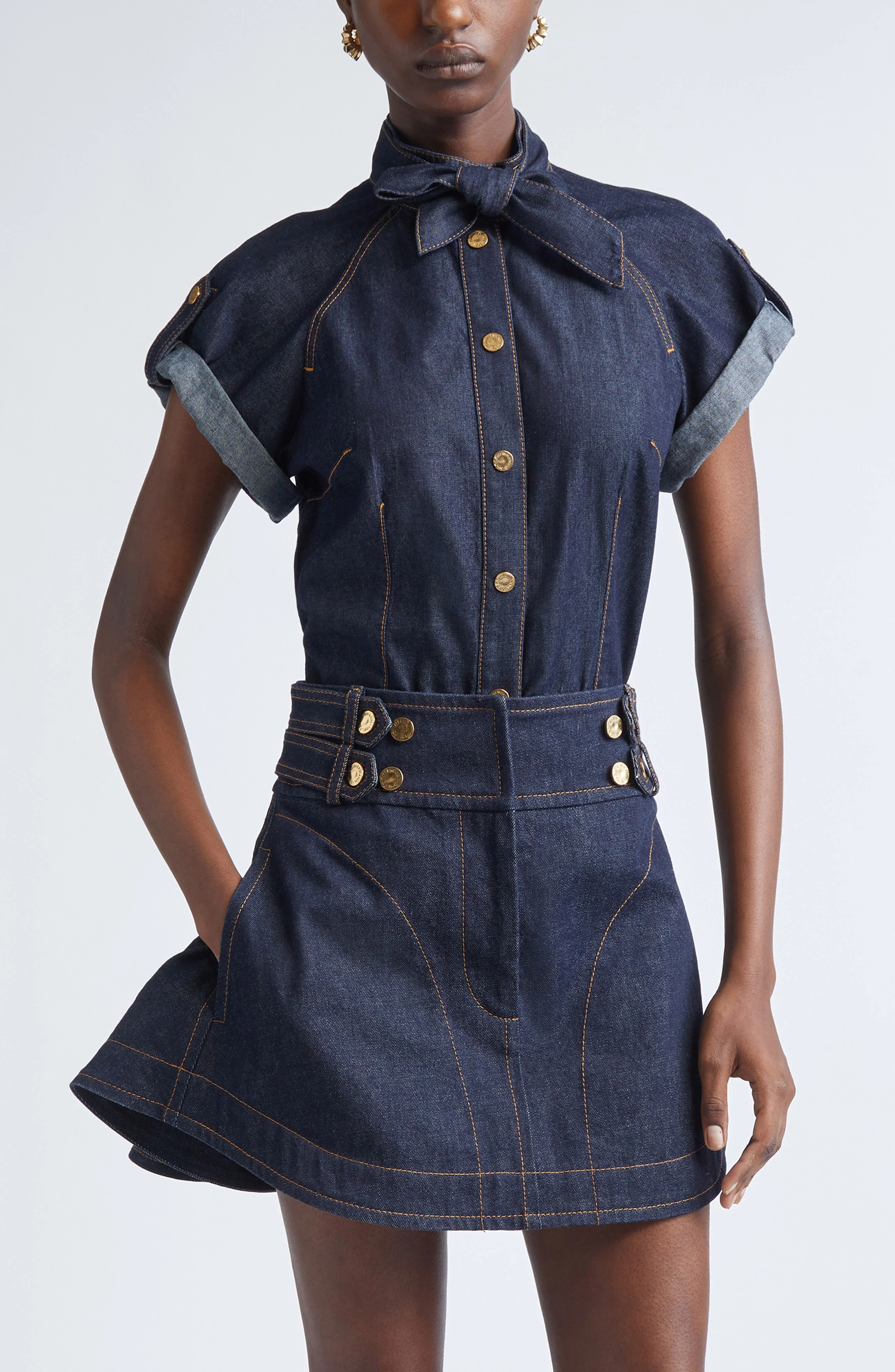 Zimmermann Tie Neck Denim Shirt in Night Sky at Nordstrom - 1