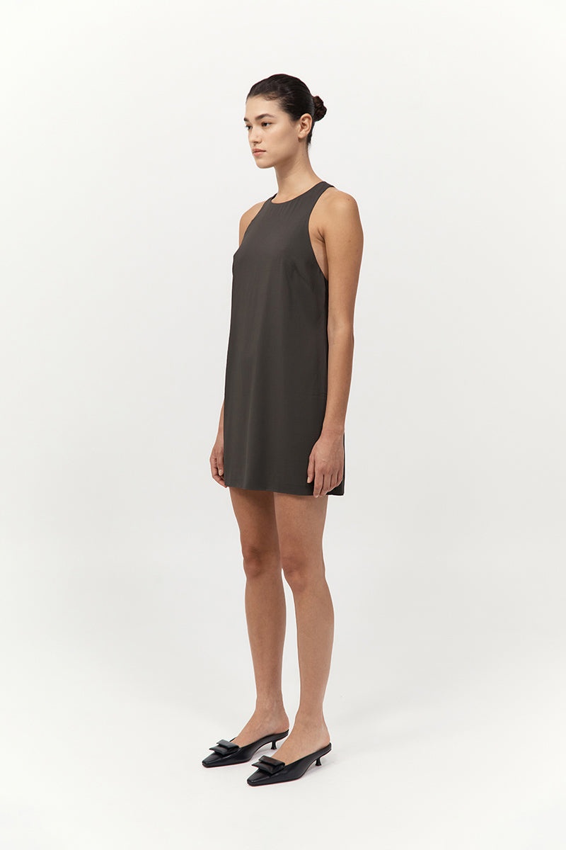 Cut Away Shift Dress - Black Olive - 6