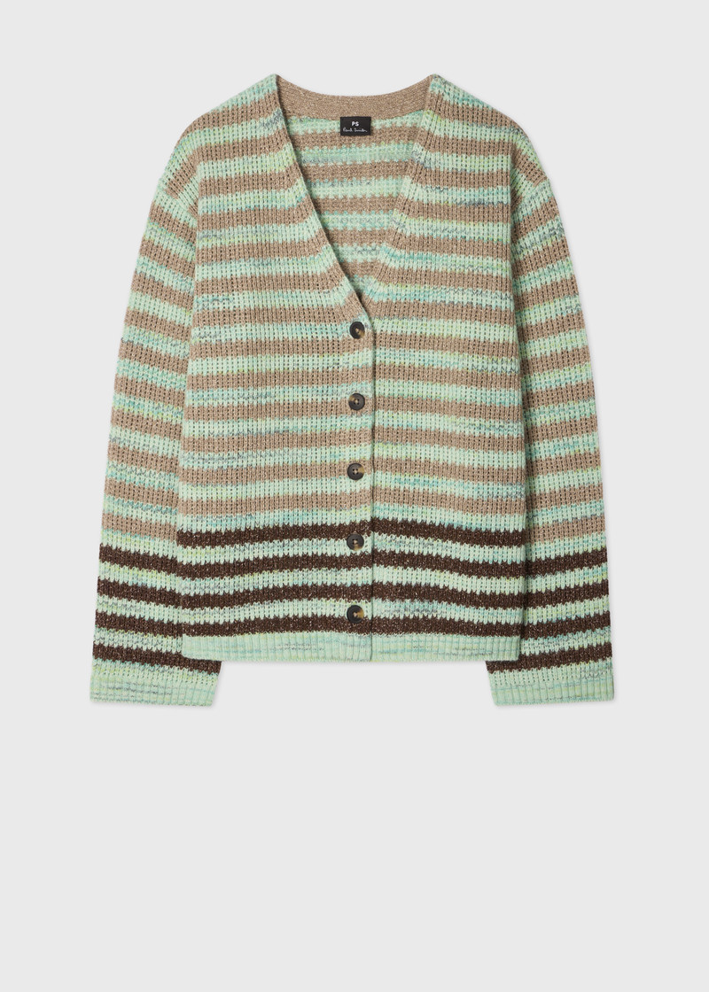 Women's Green Stripe Oversized Cardigan 1