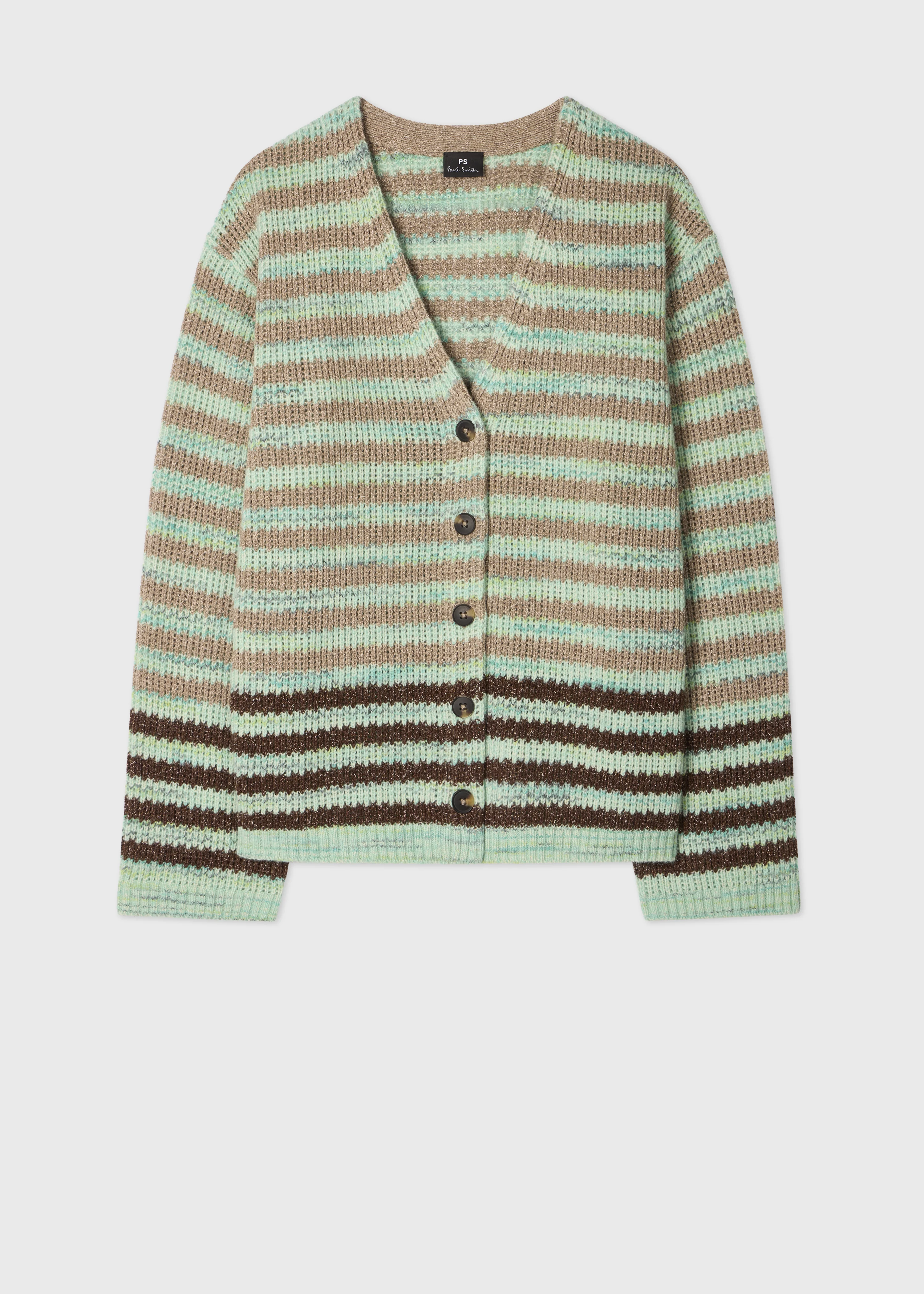 Women's Green Stripe Oversized Cardigan - 1