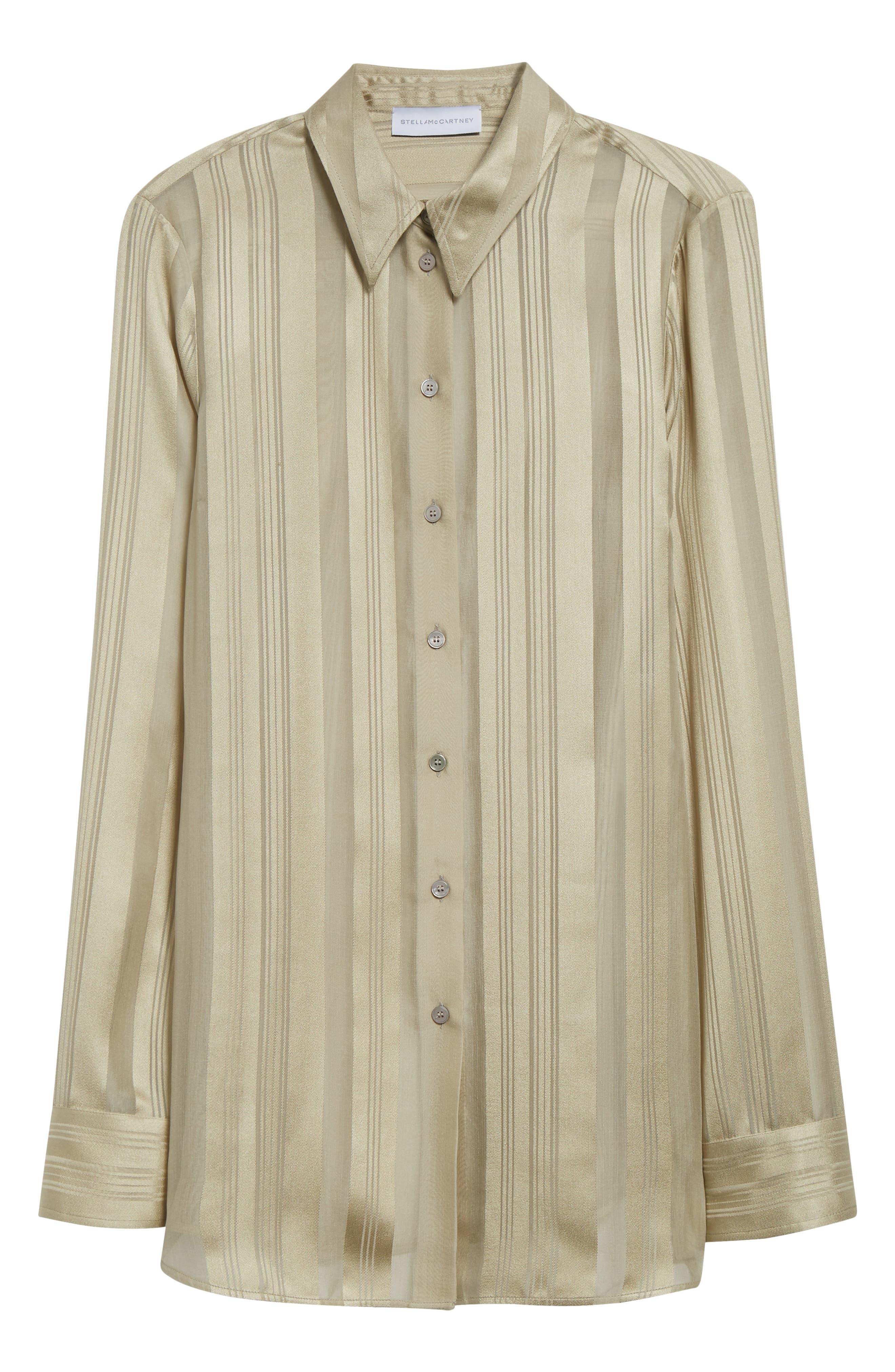Stella McCartney Variegated Stripe Silk Button-Up Shirt in Sage at Nordstrom - 6