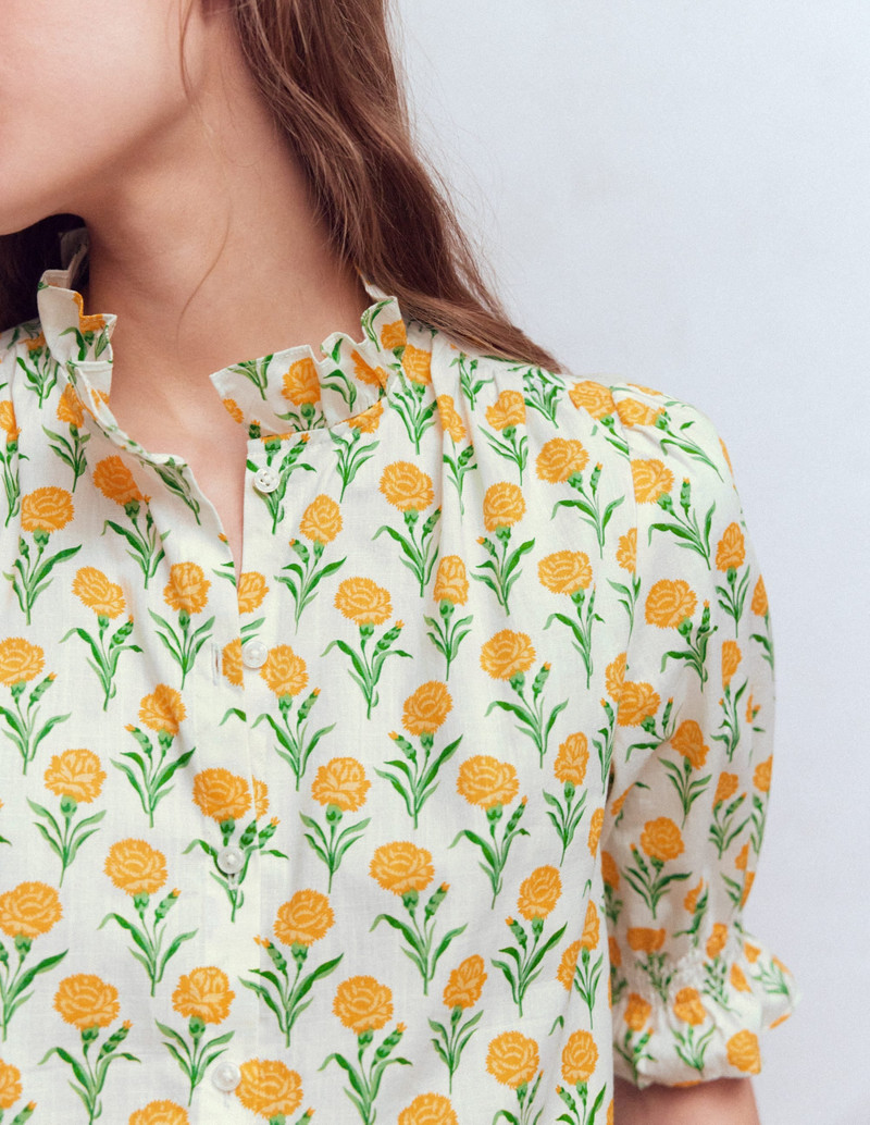 Heather Smocked Sleeve Top-Marigold, Carnation Stems 3