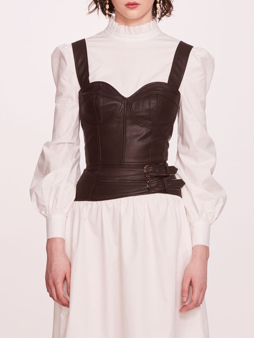 FAUX LEATHER POPLIN CORSET DRESS - 4