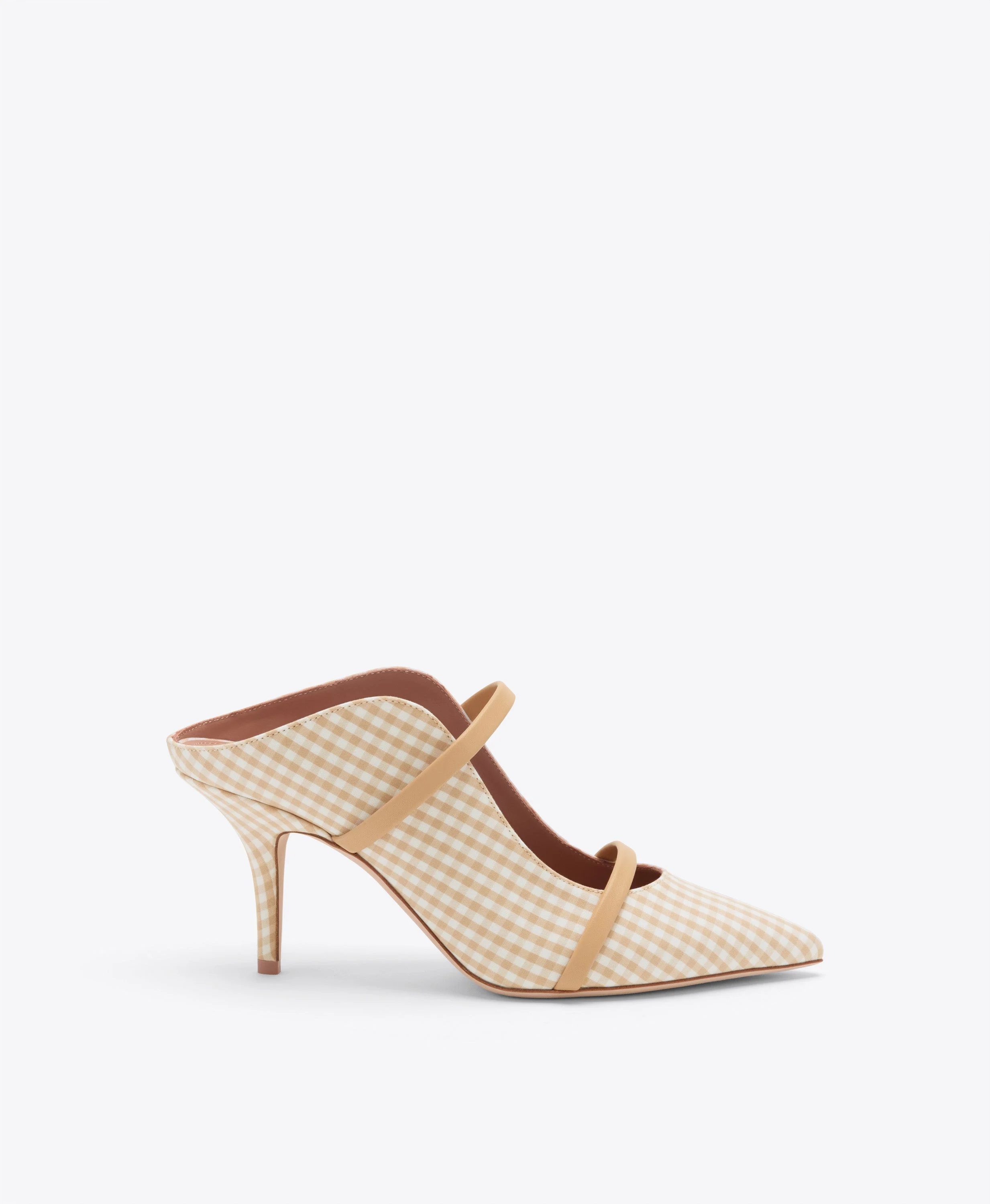 Maureen 70 Beige Gingham Heeled Mules - 1