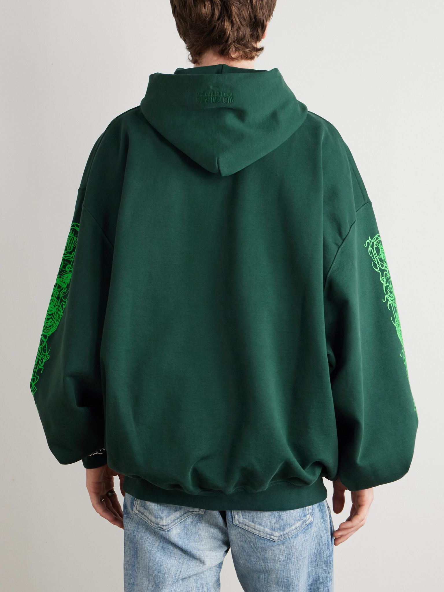 Oversized Printed Cotton-Jersey Hoodie Green - 4