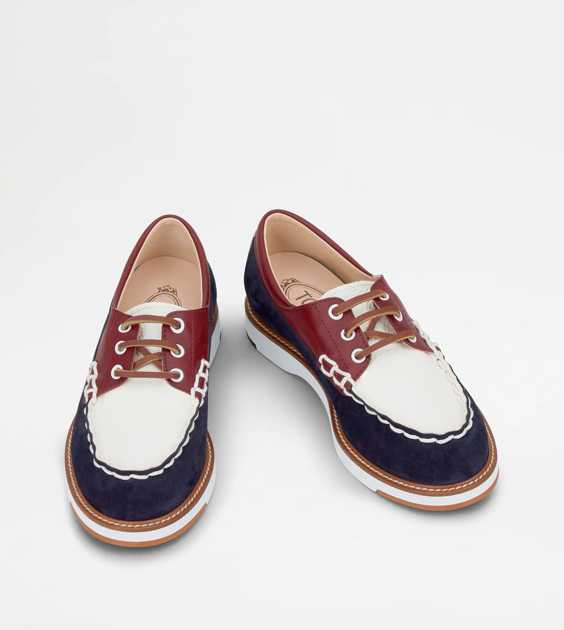 LACE-UPS IN LEATHER - WHITE, BLUE - 5