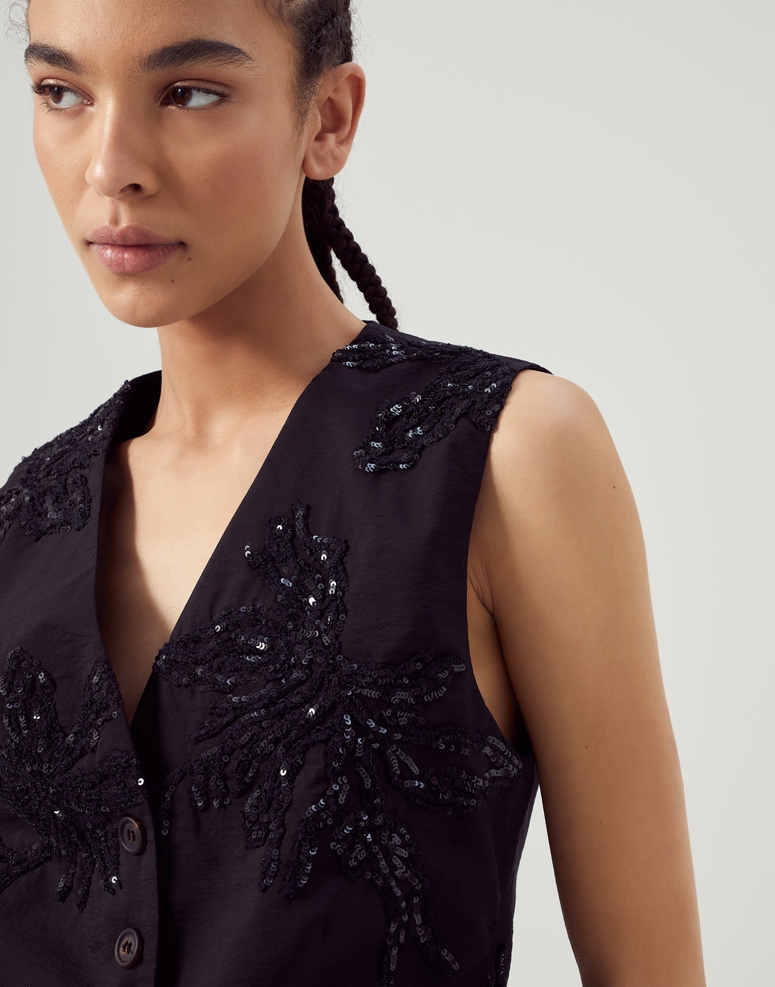 Techno cotton poplin waistcoat with marine flower embroidery - 3