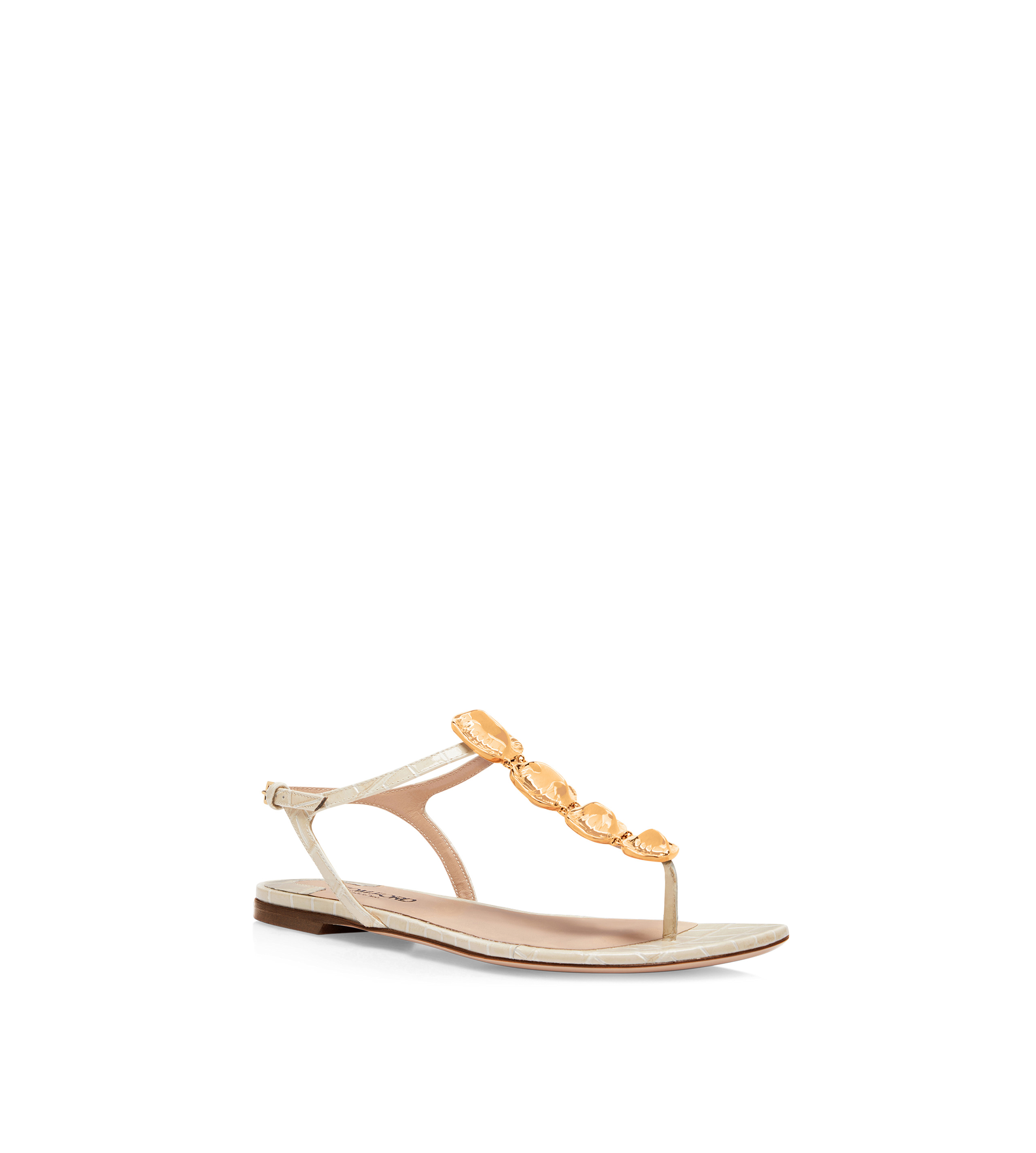 STAMPED CROC LEATHER TITAN T STRAP THONG SANDAL - 2