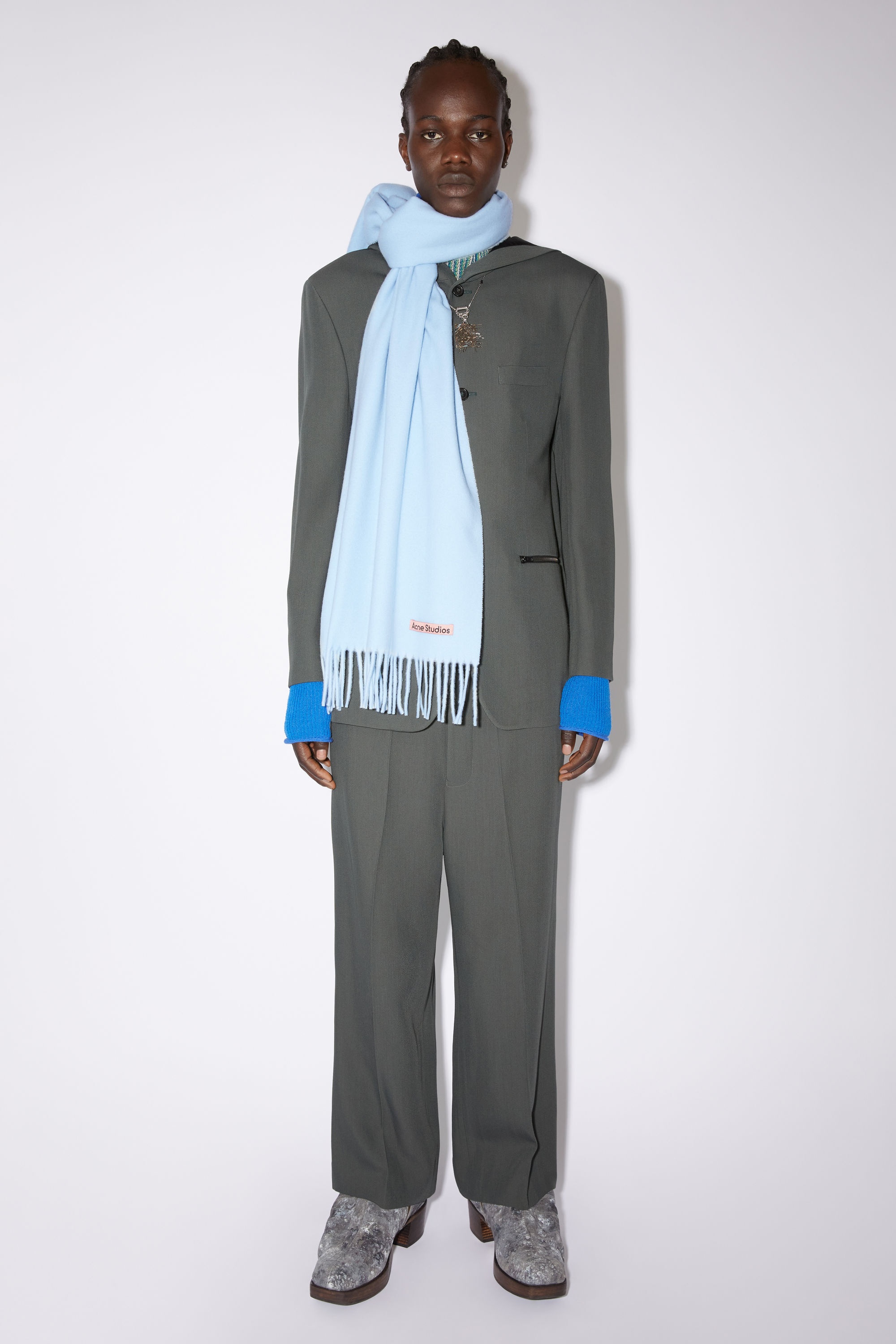 Wool fringe scarf - Light blue - 3