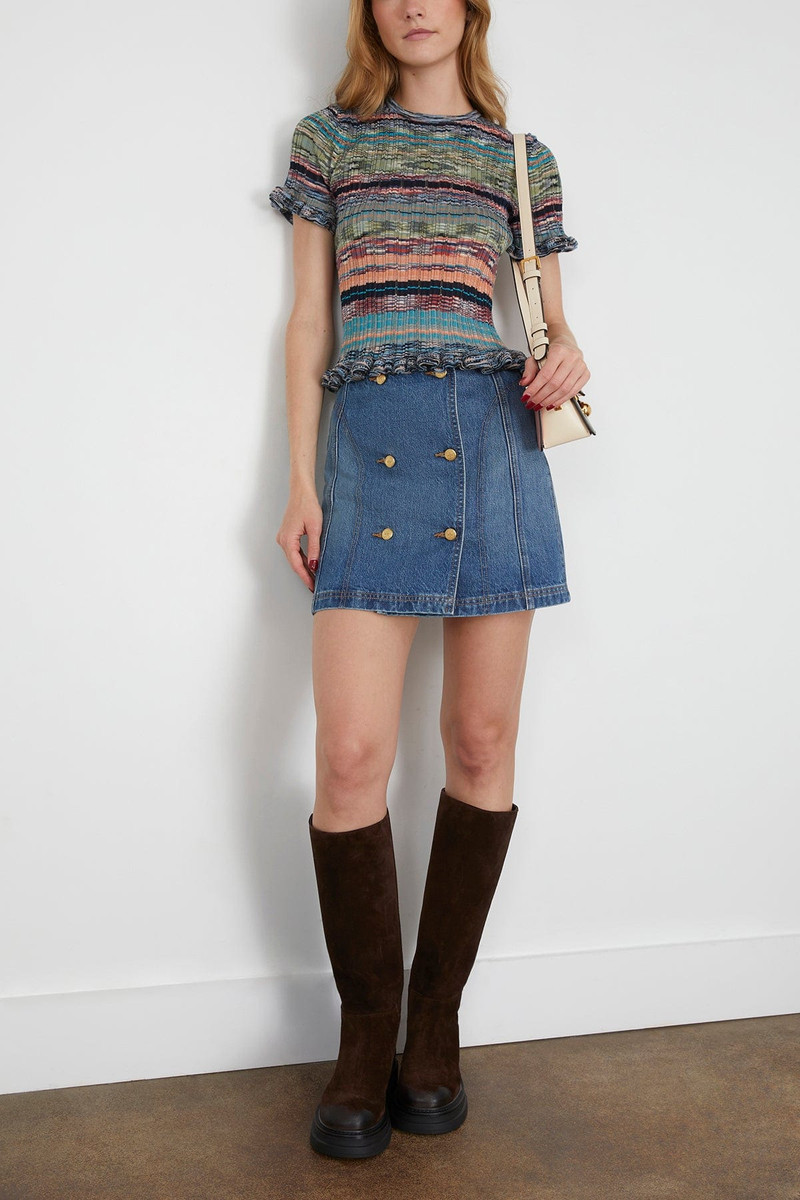ULLA JOHNSON Miya Short Sleeve Knit Top in Azurite outlook