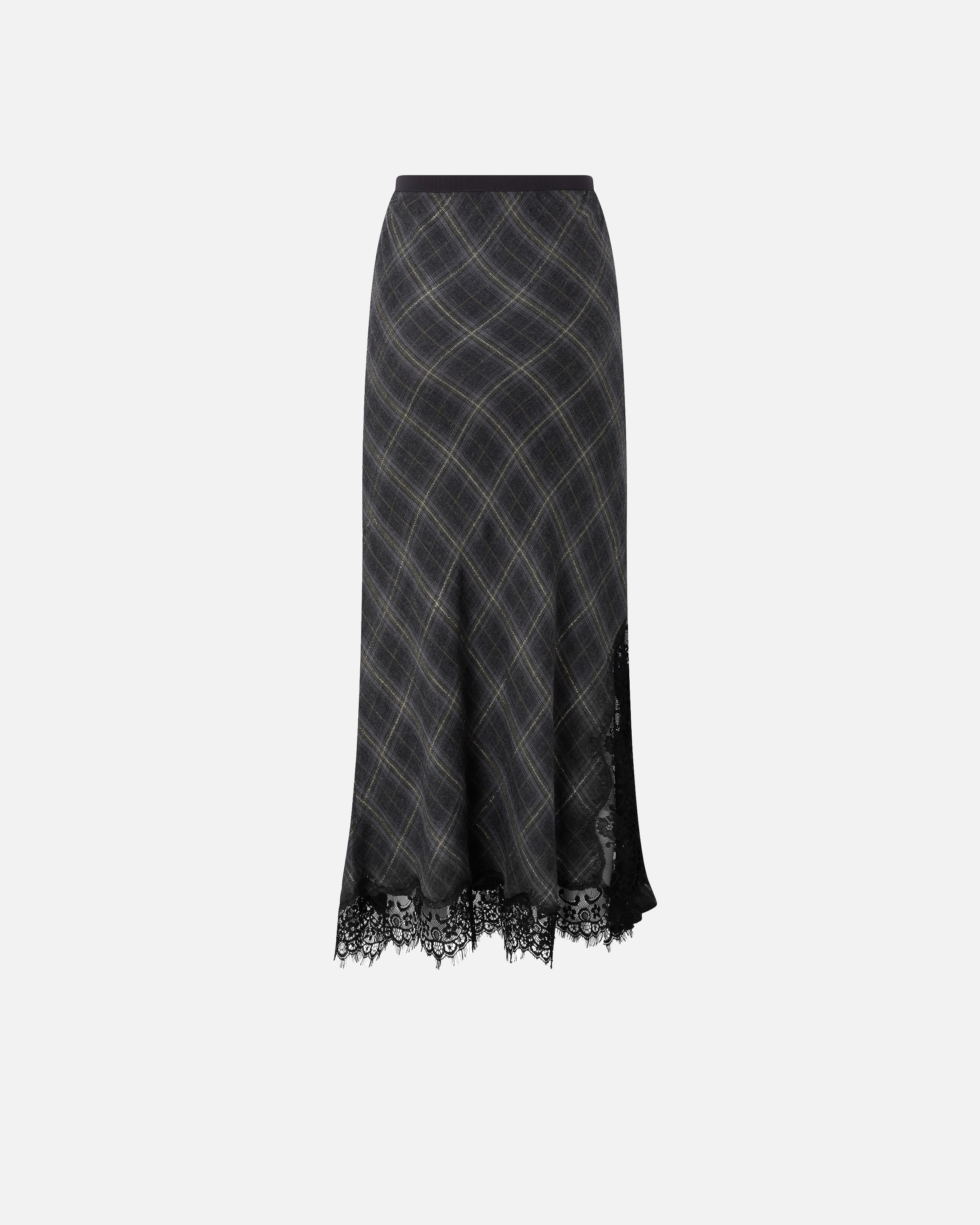 LONG CHECK SKIRT WITH LACE - 6