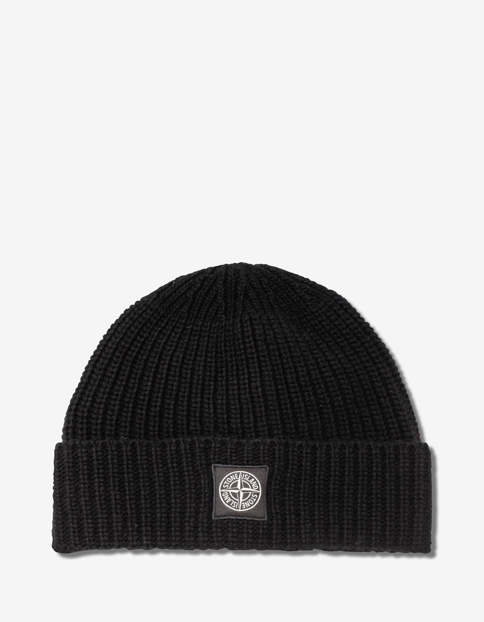Black Logo Patch Wool Beanie Hat - 1
