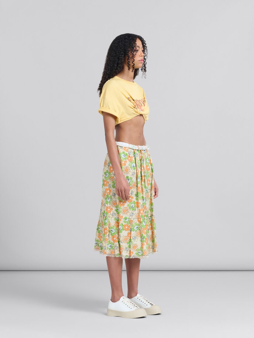 ORANGE AND GREEN PRINTED LINEN SKIRT WITH FLOUNCE - 6