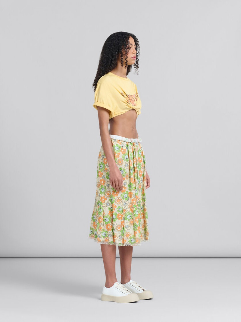 ORANGE AND GREEN PRINTED LINEN SKIRT WITH FLOUNCE 6