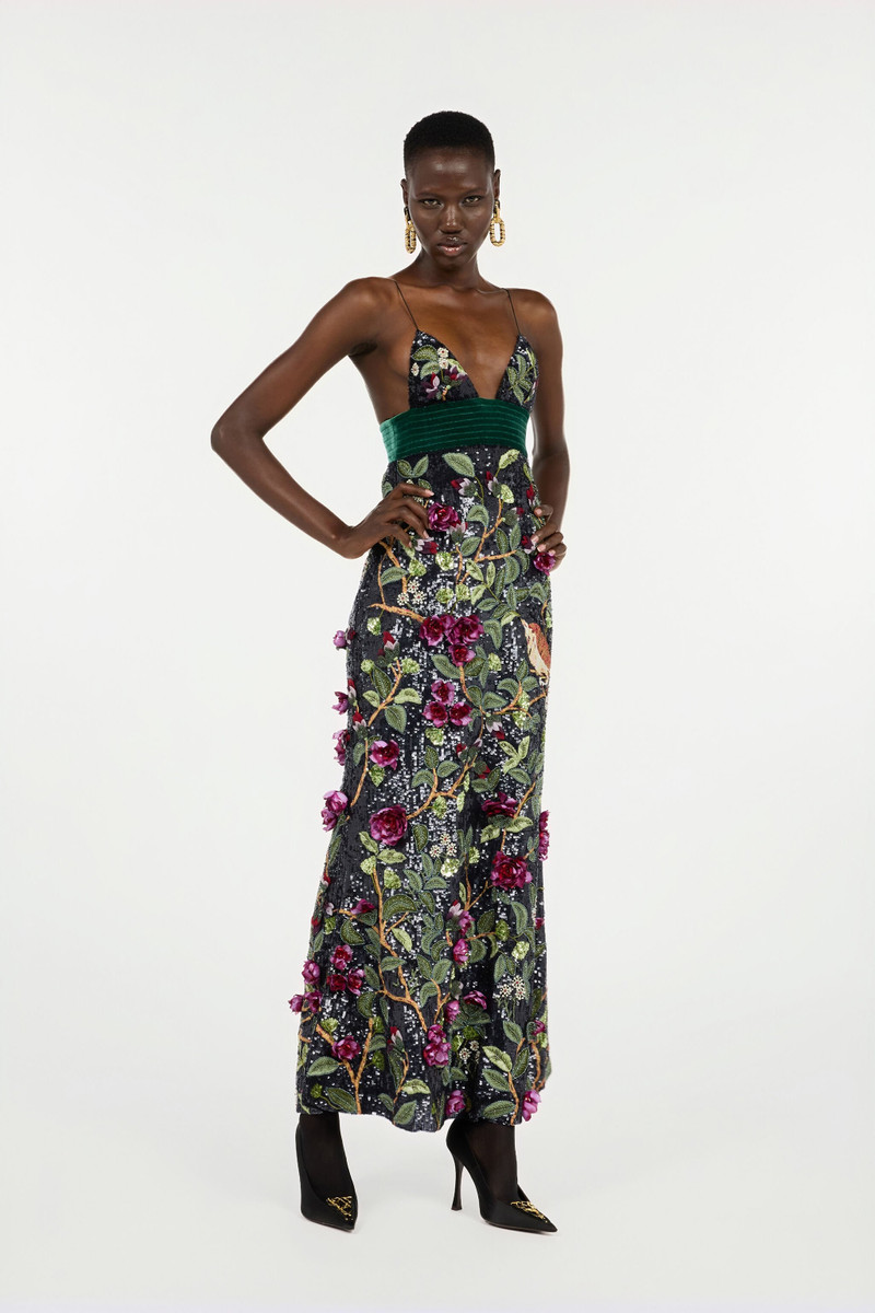 Roberto Cavalli Long Black Dress With Multicolor Decorations outlook