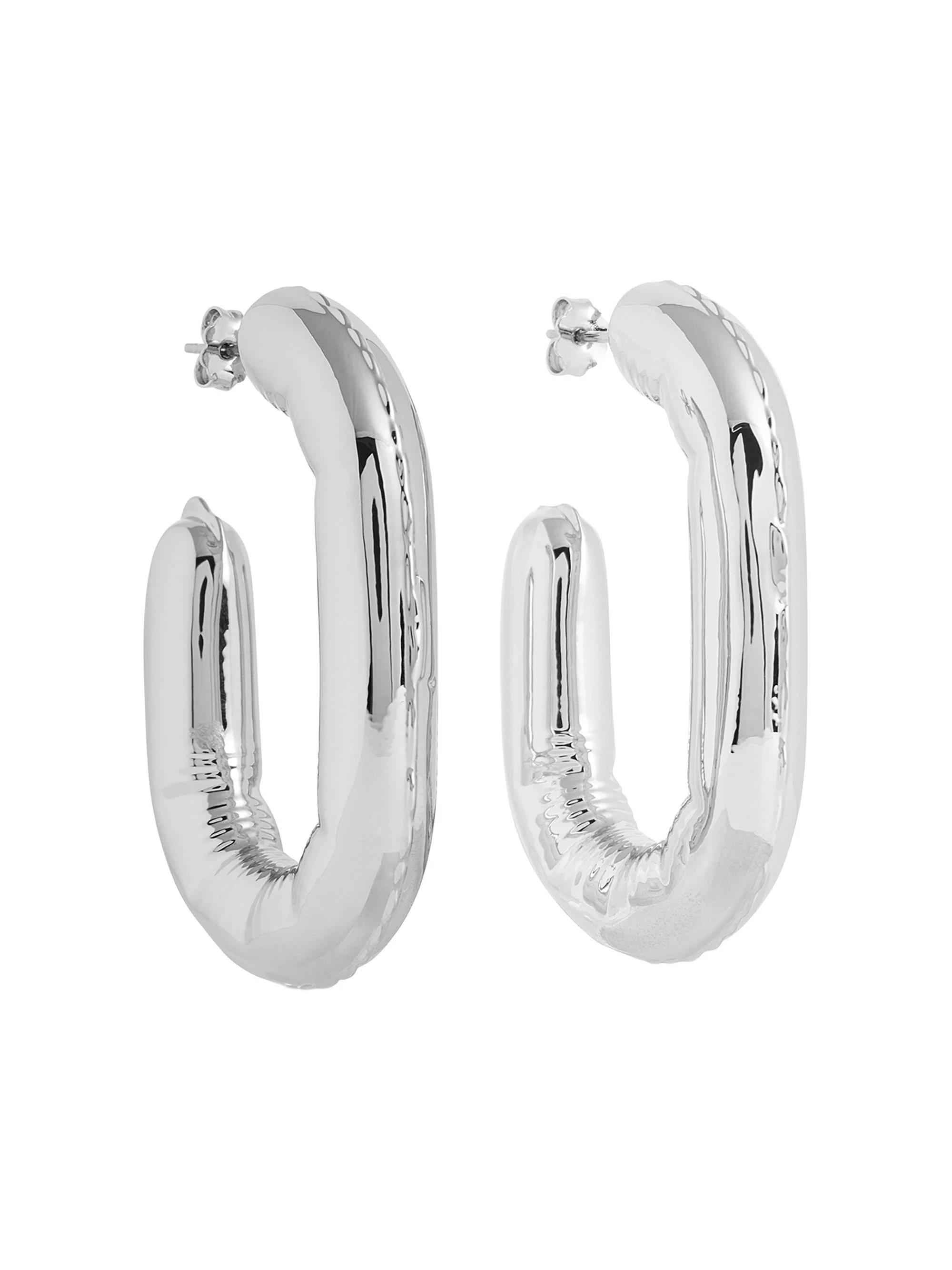 Women's XL Link Silvertone Hoop Earrings - Silver - 1