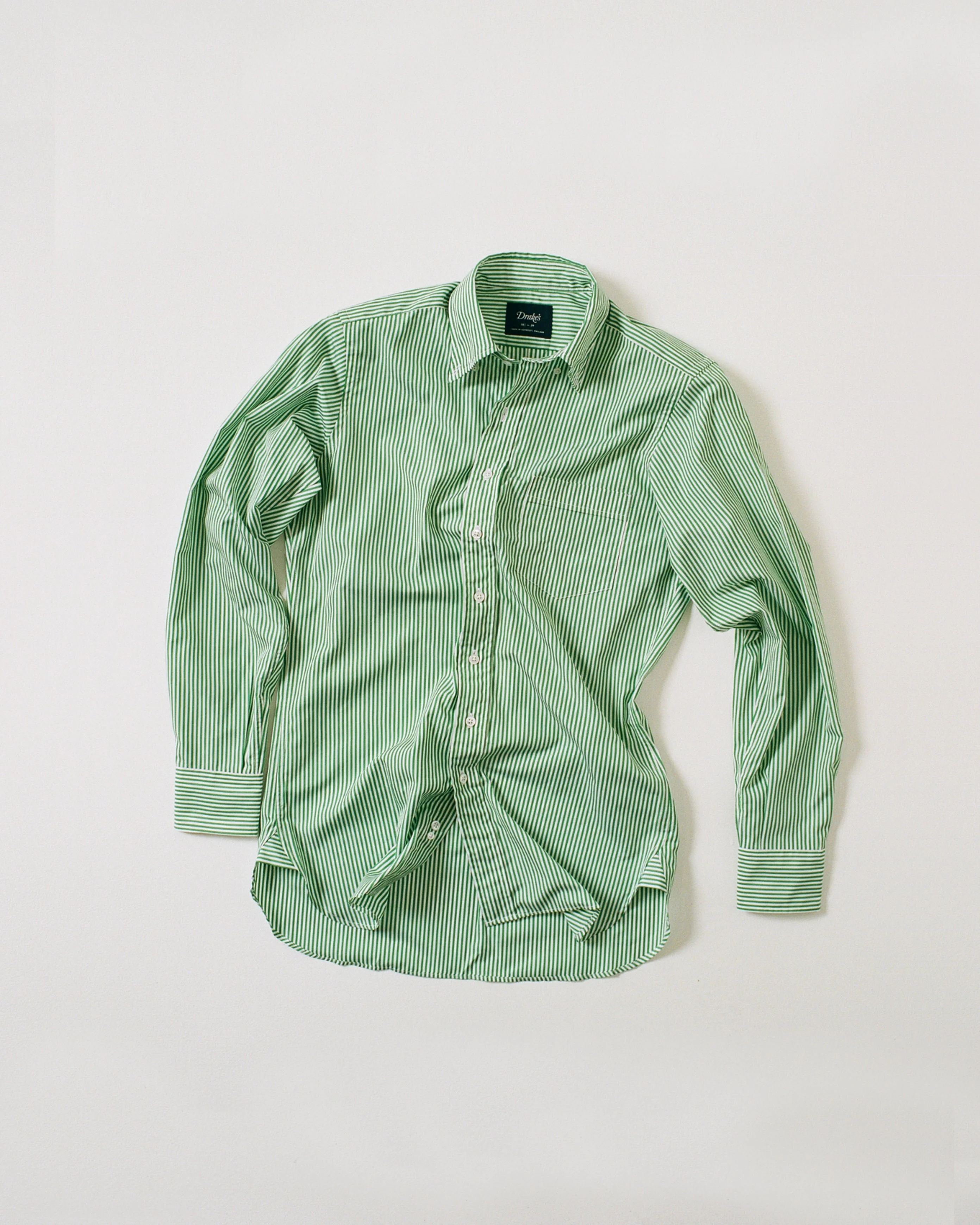 Green Narrow Stripe Cotton Poplin Button-Down Shirt - 1