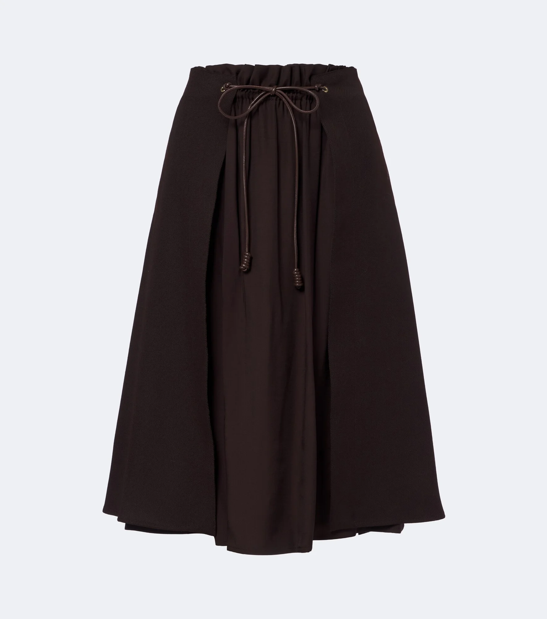 Leather-trimmed virgin wool midi skirt - 1
