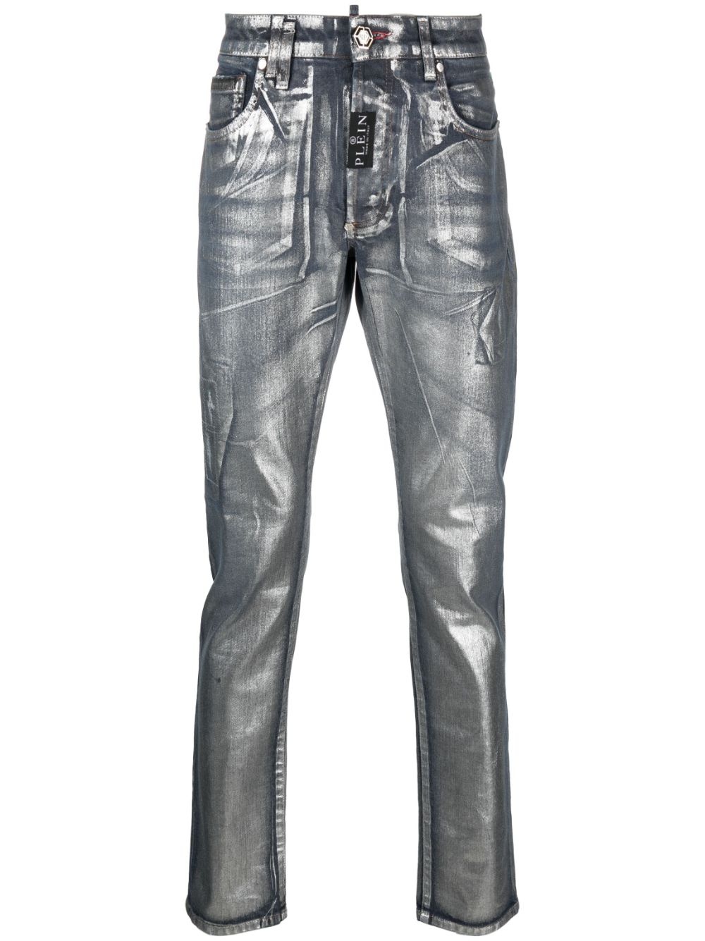 metallic-effect straight-leg jeans - 1